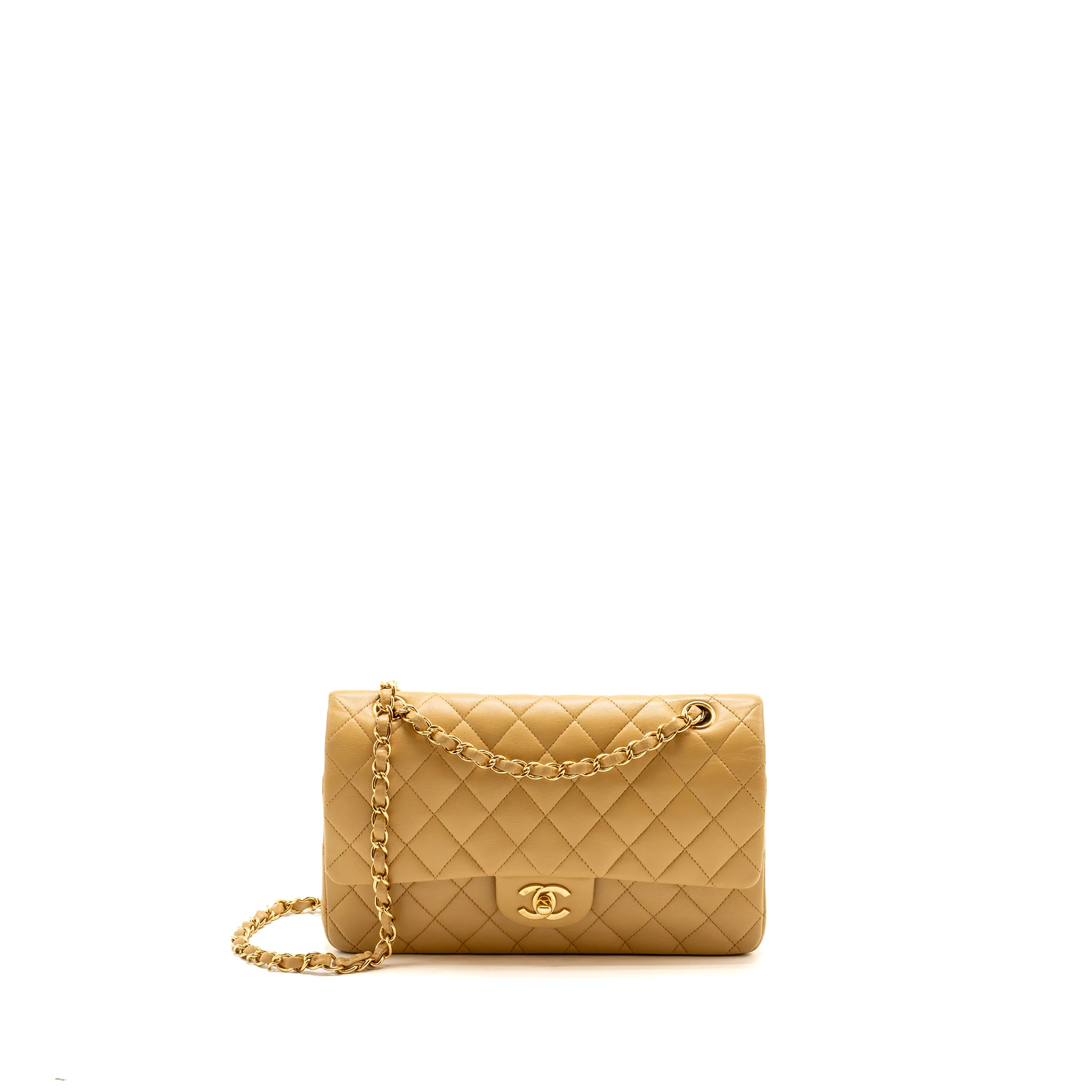 Chanel Medium Classic Double Flap Bag Lambskin Beige GHW