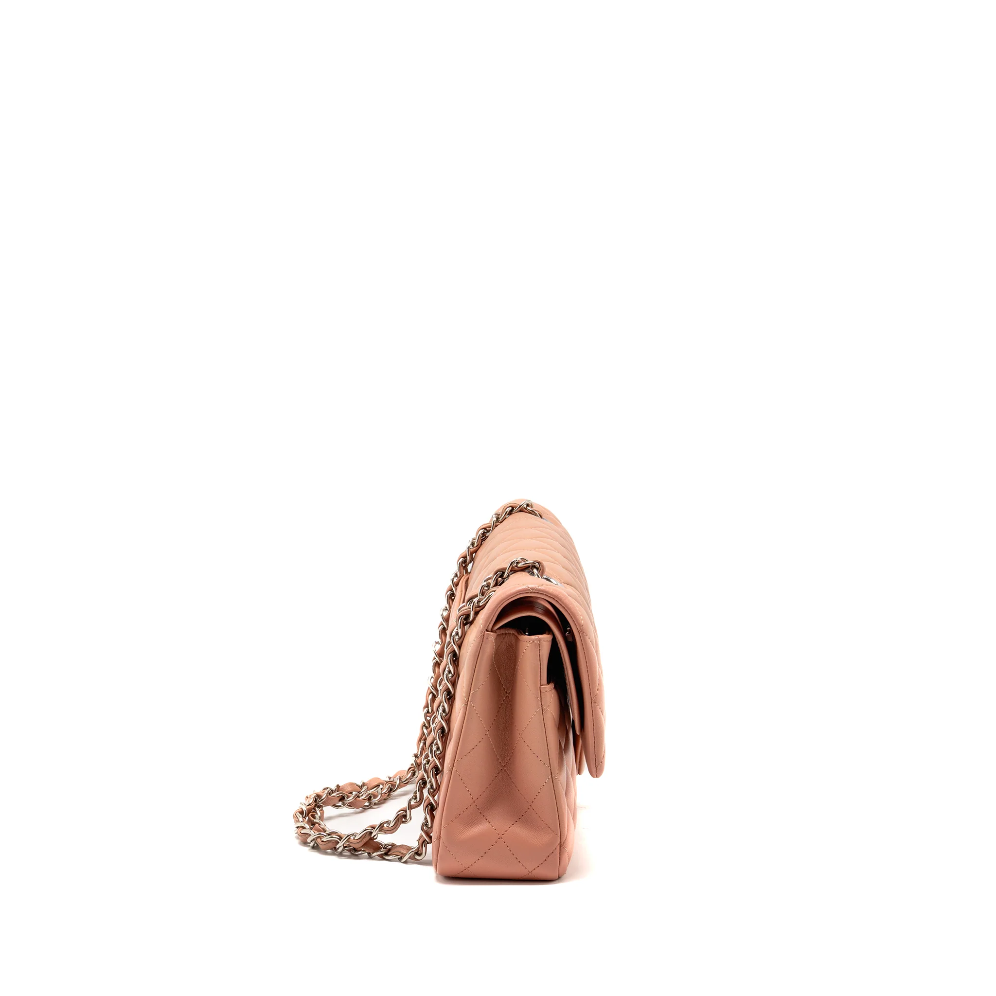Chanel Medium Classic Double flap bag lambskin pink SHW (microchip) - Image 3