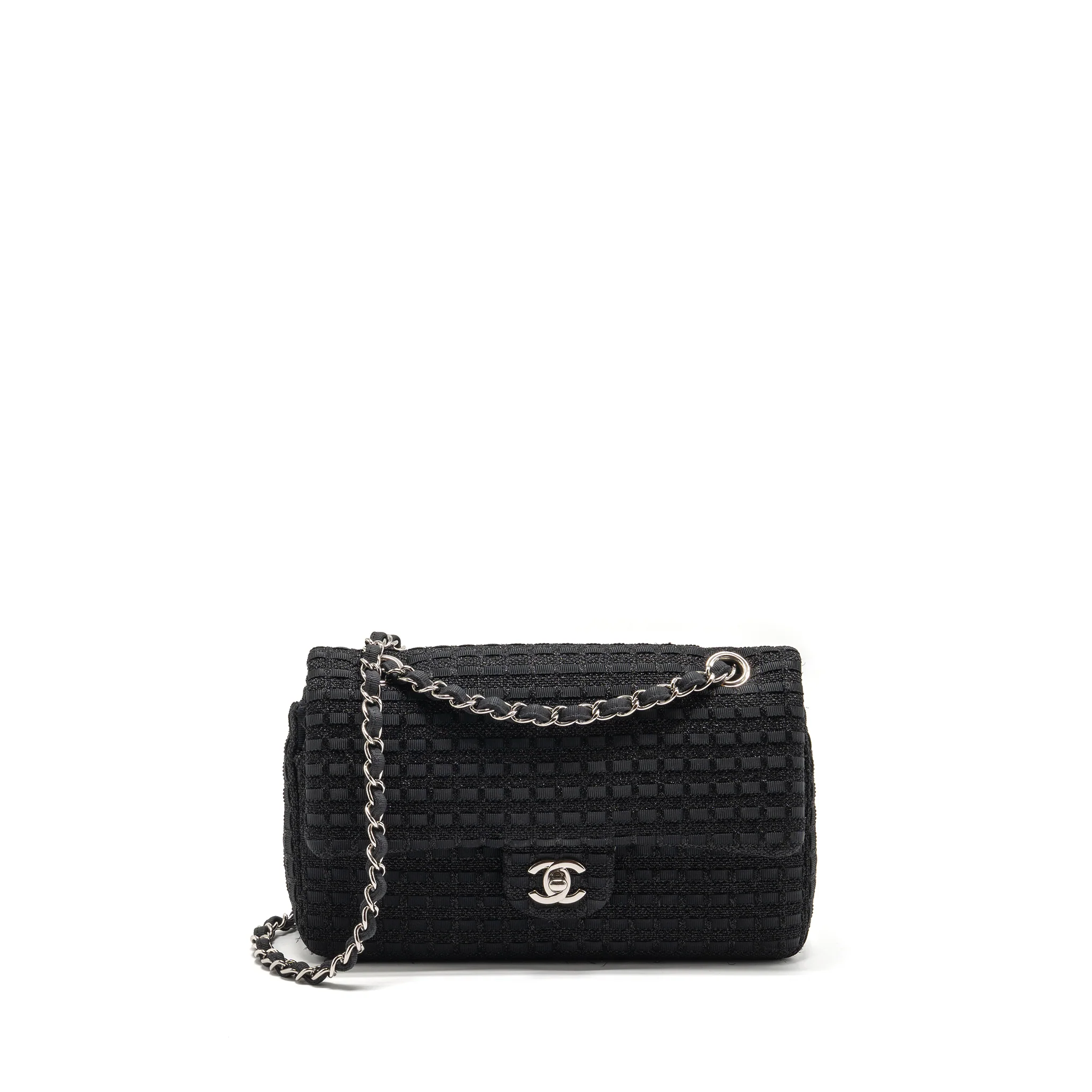 Chanel Medium Classic double flap bag tweed black SHW