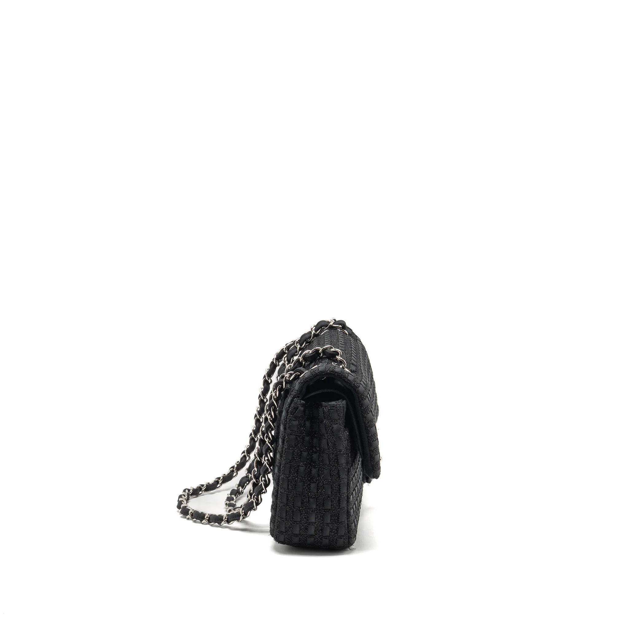 Chanel Medium Classic double flap bag tweed black SHW - Image 3