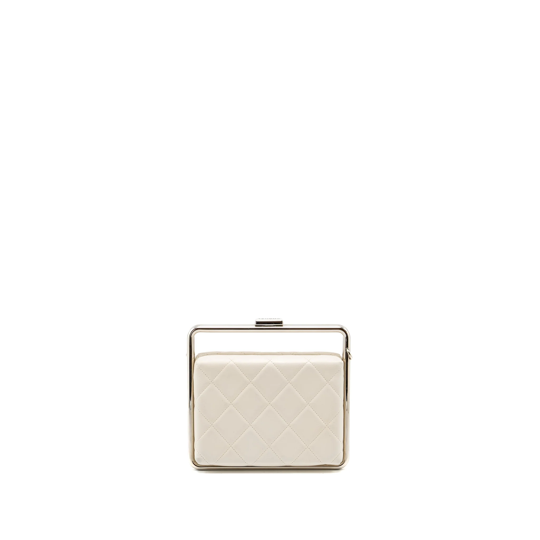 Chanel Metal Bar Clutch Bag Lambskin White SHW - Image 2