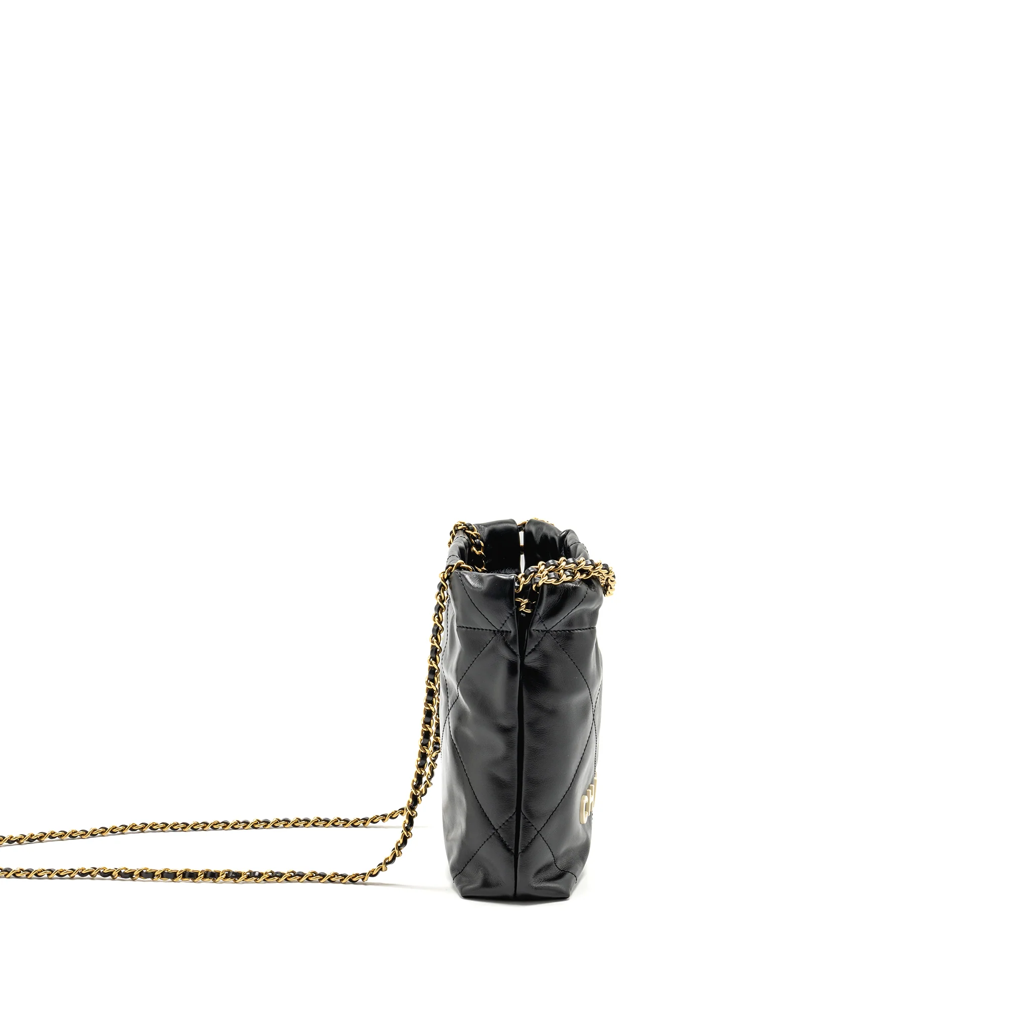 Chanel Mini 22 BAG Shiny Calfskin Black GHW (Microchip) - Image 3