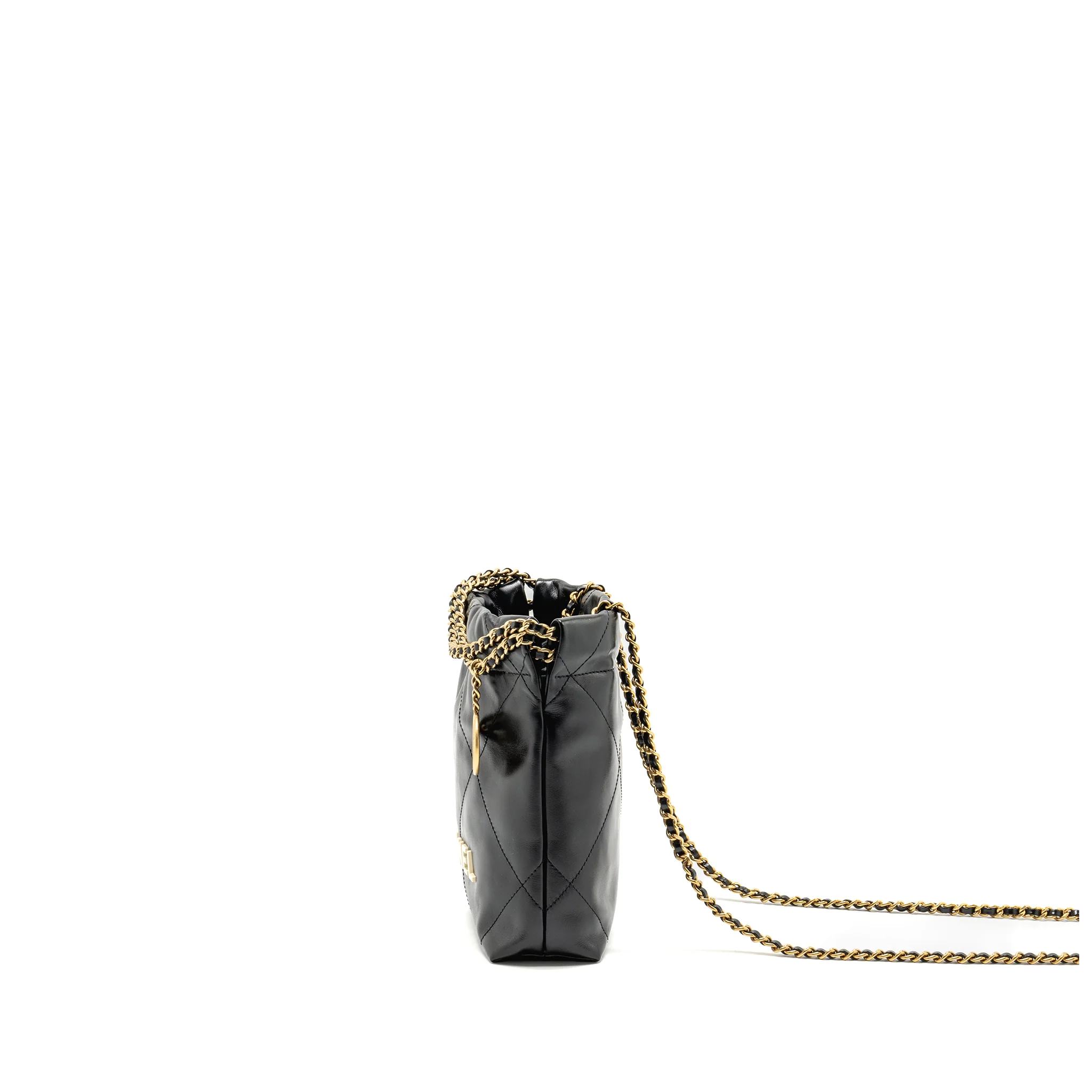 Chanel Mini 22 BAG Shiny Calfskin Black GHW (Microchip) - Image 4