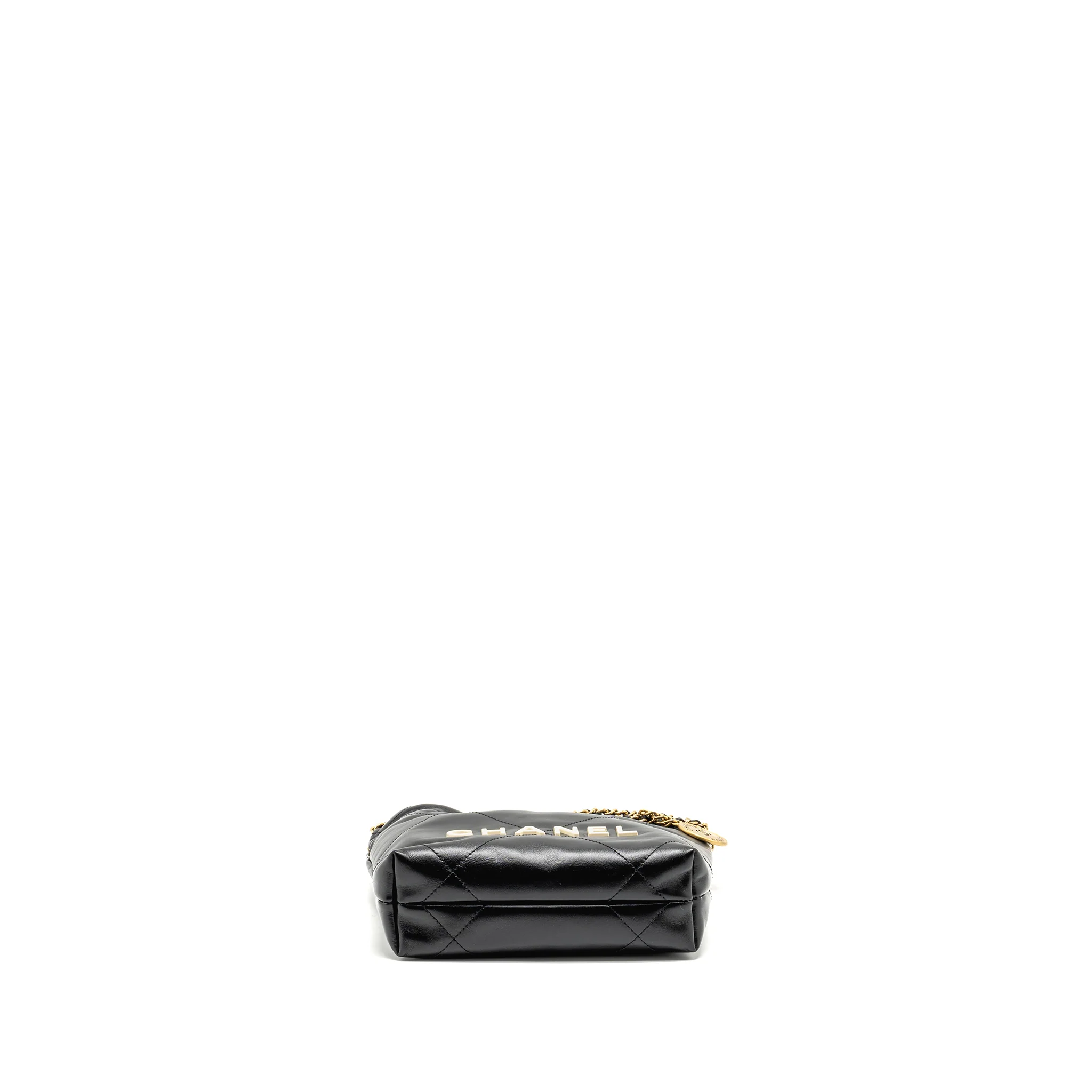 Chanel Mini 22 BAG Shiny Calfskin Black GHW (Microchip) - Image 5