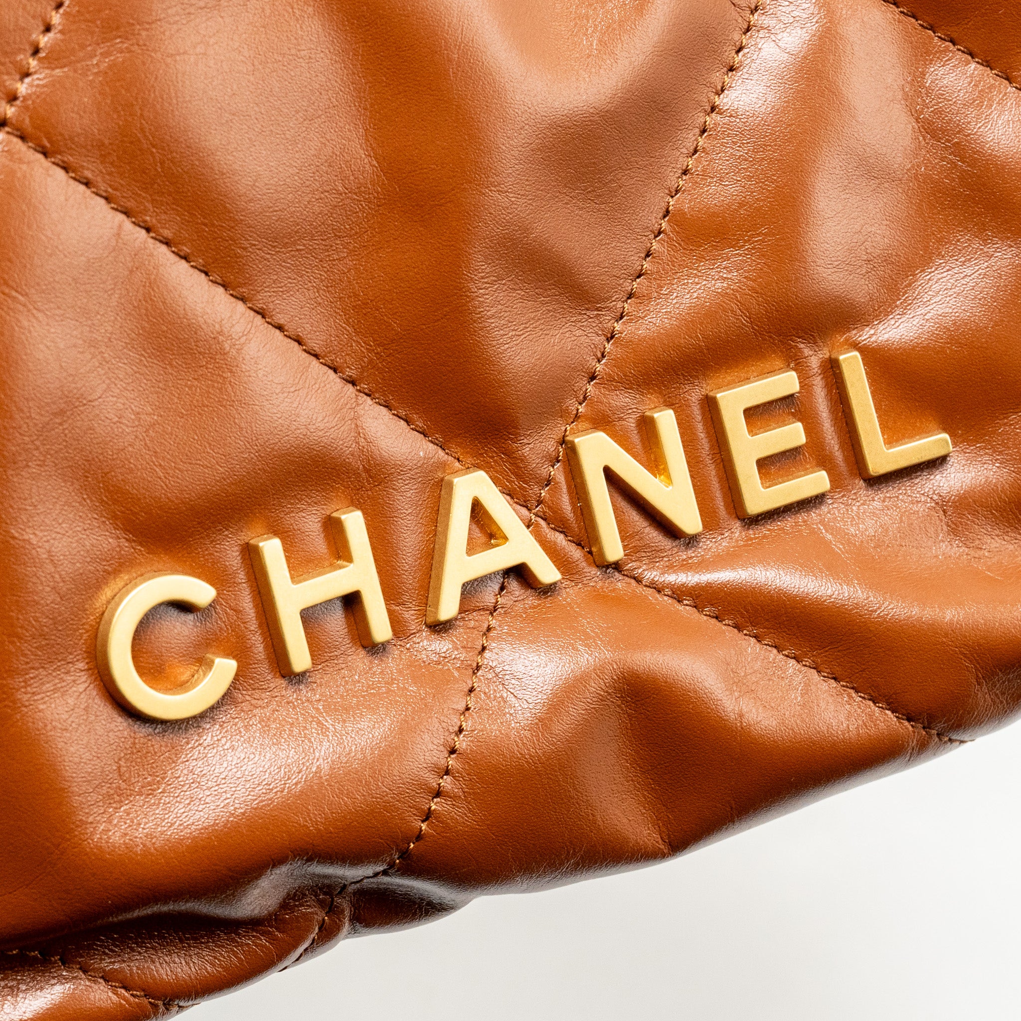Chanel Mini 22 Bag Shiny Calfskin Caramel GHW (Microchip) - Image 12