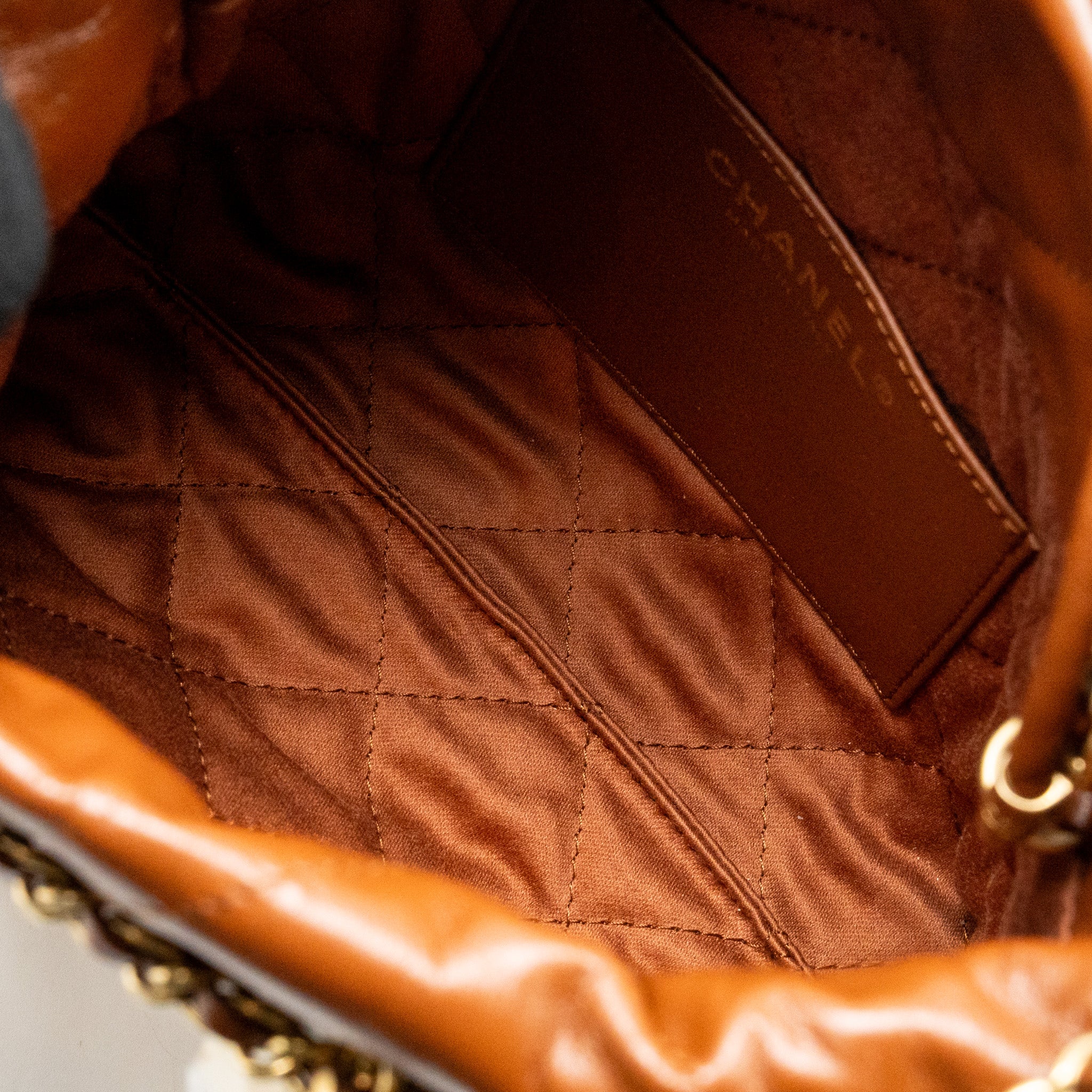 Chanel Mini 22 Bag Shiny Calfskin Caramel GHW (Microchip) - Image 13