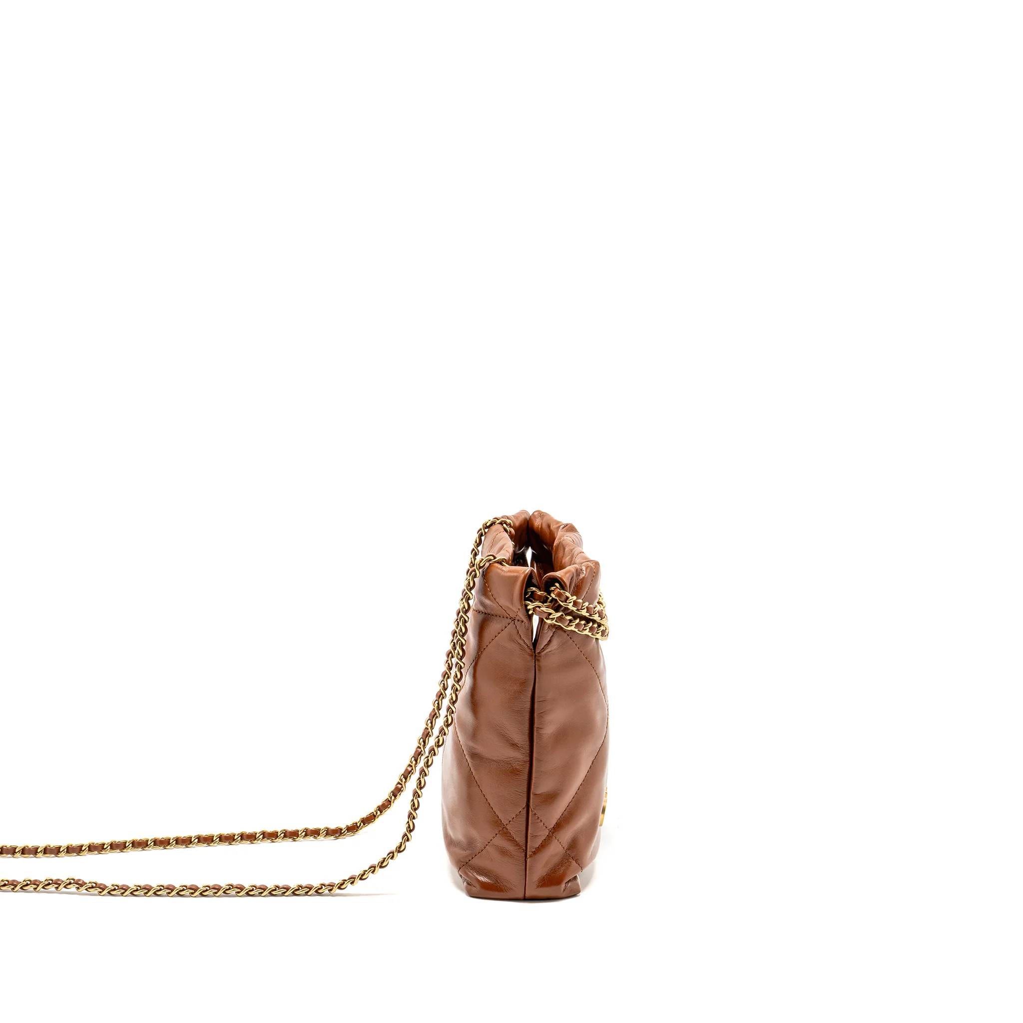 Chanel Mini 22 Bag Shiny Calfskin Caramel GHW (Microchip) - Image 3