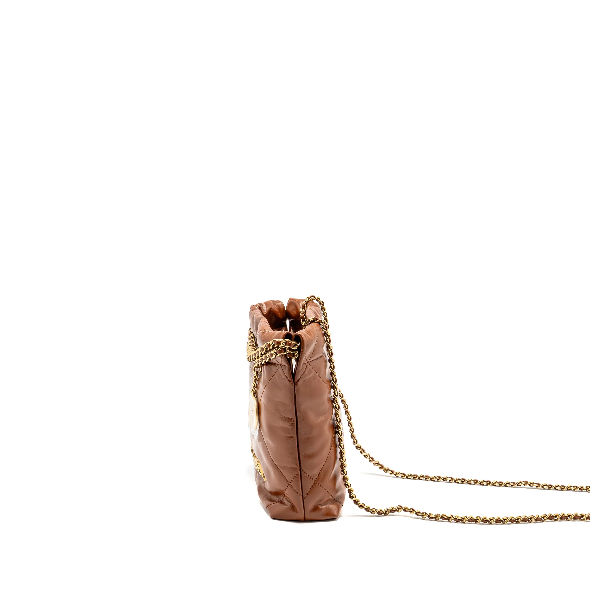 Chanel Mini 22 Bag Shiny Calfskin Caramel GHW (Microchip) - Image 4