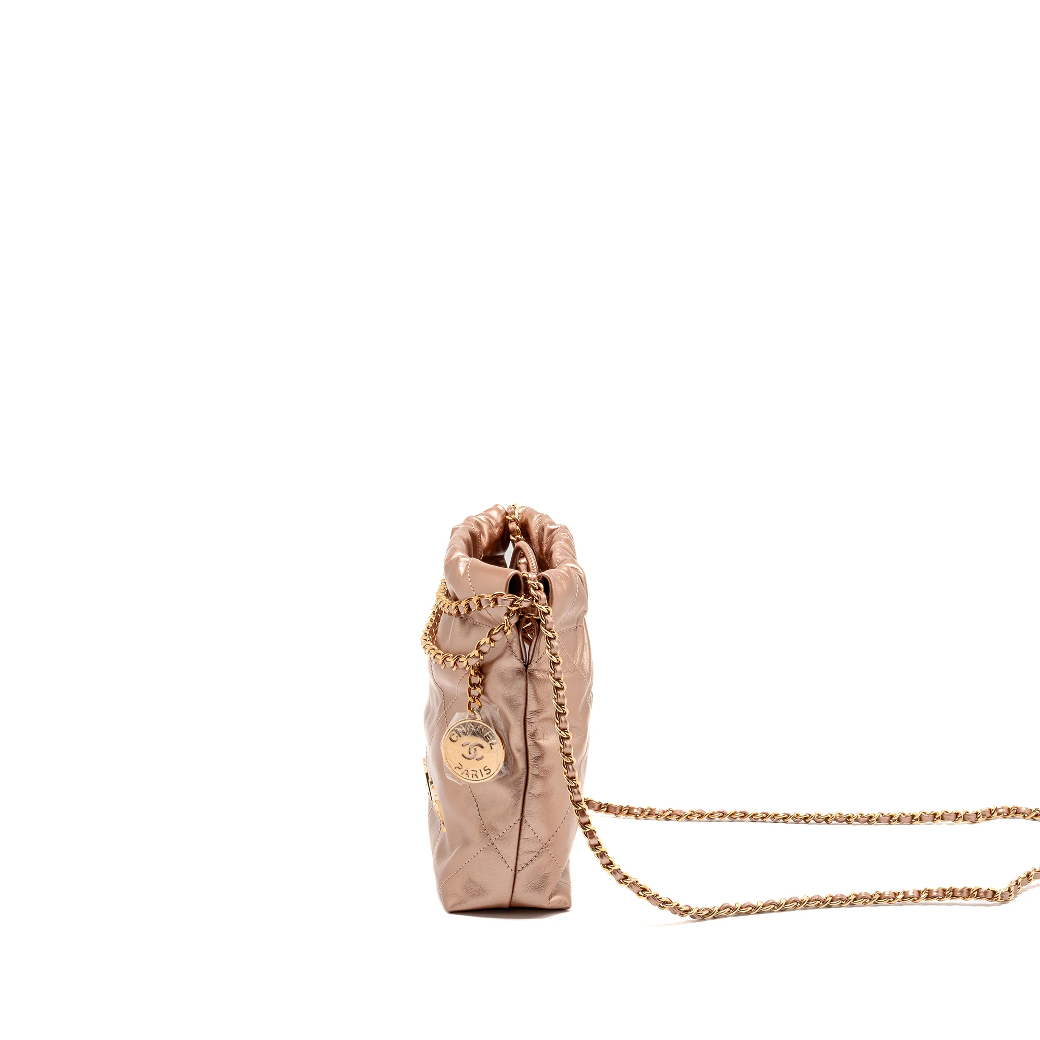 Chanel Mini 22 bag Shiny Calfskin Light Pink LGHW (Microchip) - Image 4