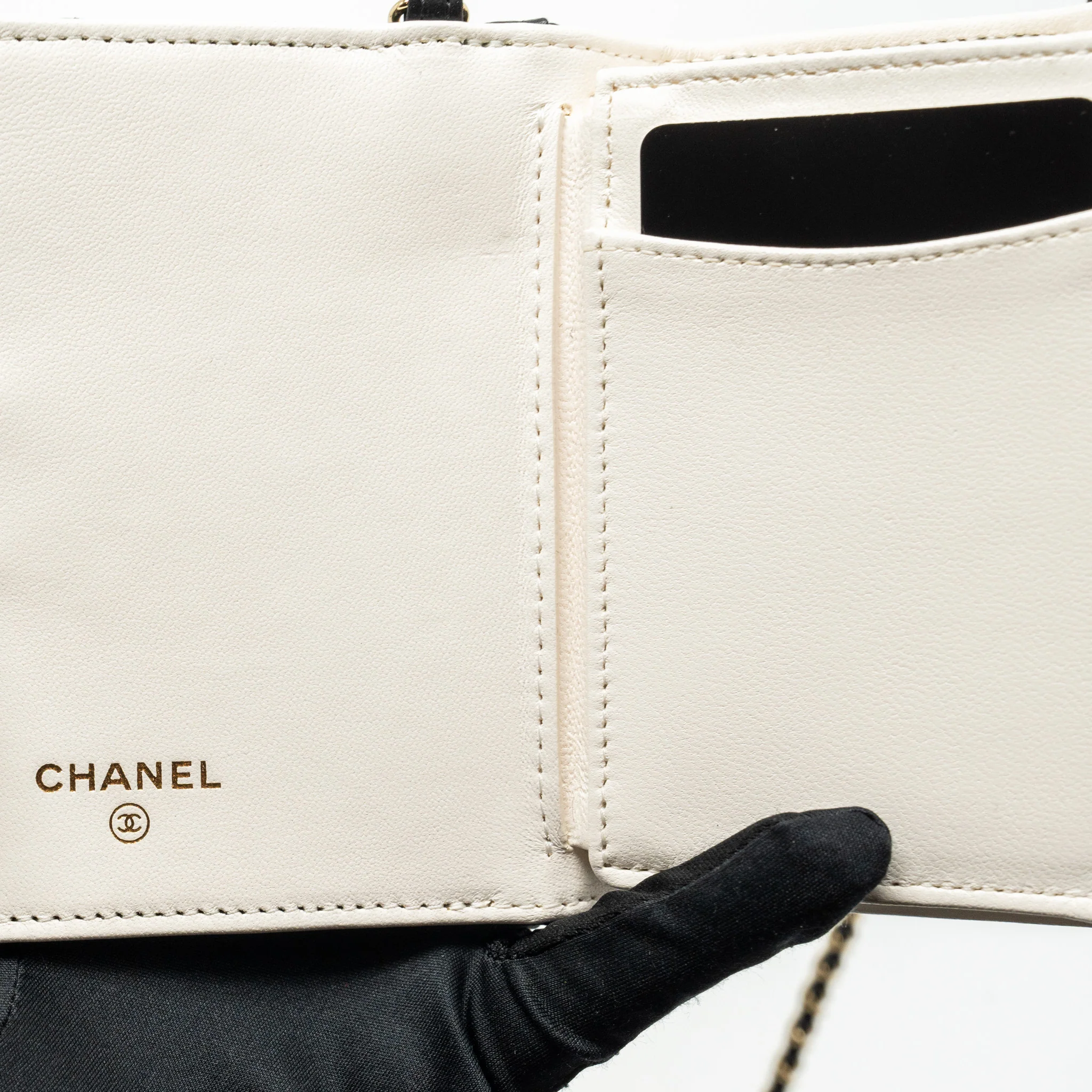 Chanel mini Book Card Holder with Chain Lambskin Black LGHW (microchip) - Image 13