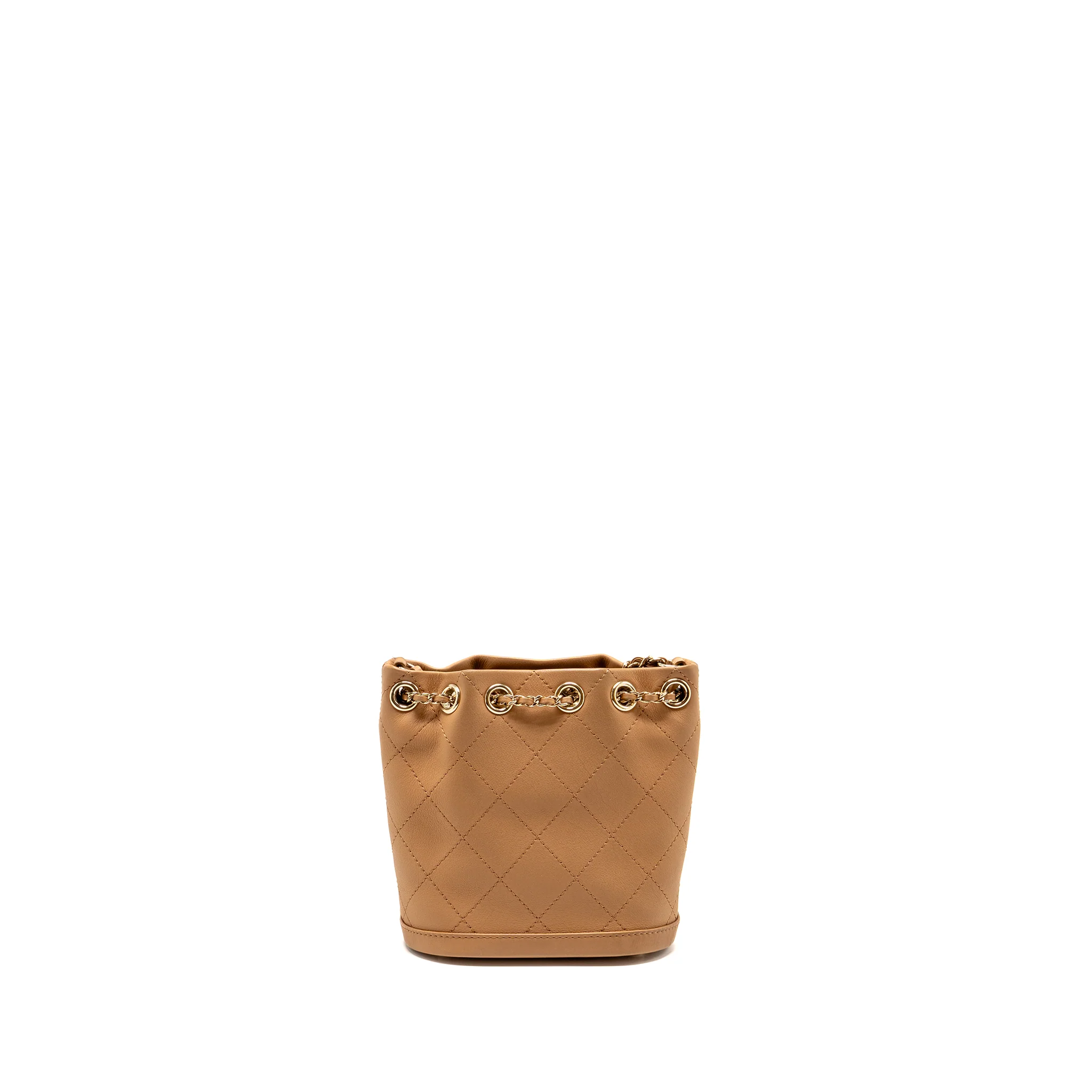 Chanel mini drawstring bucket bag calfskin dark beige LGHW - Image 2
