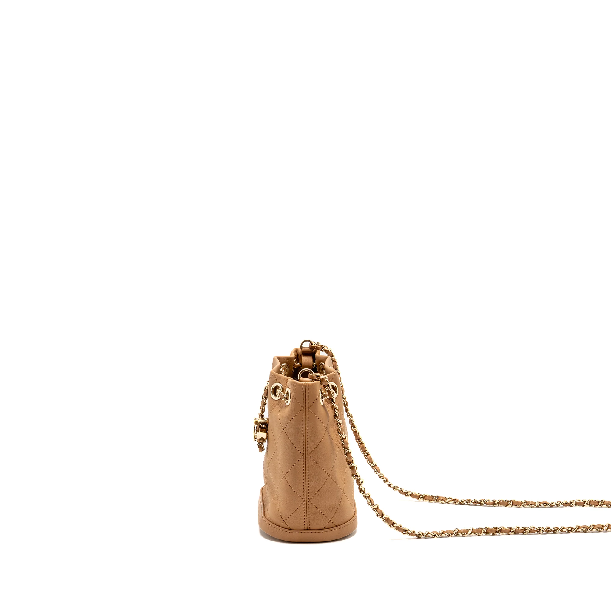Chanel mini drawstring bucket bag calfskin dark beige LGHW - Image 4