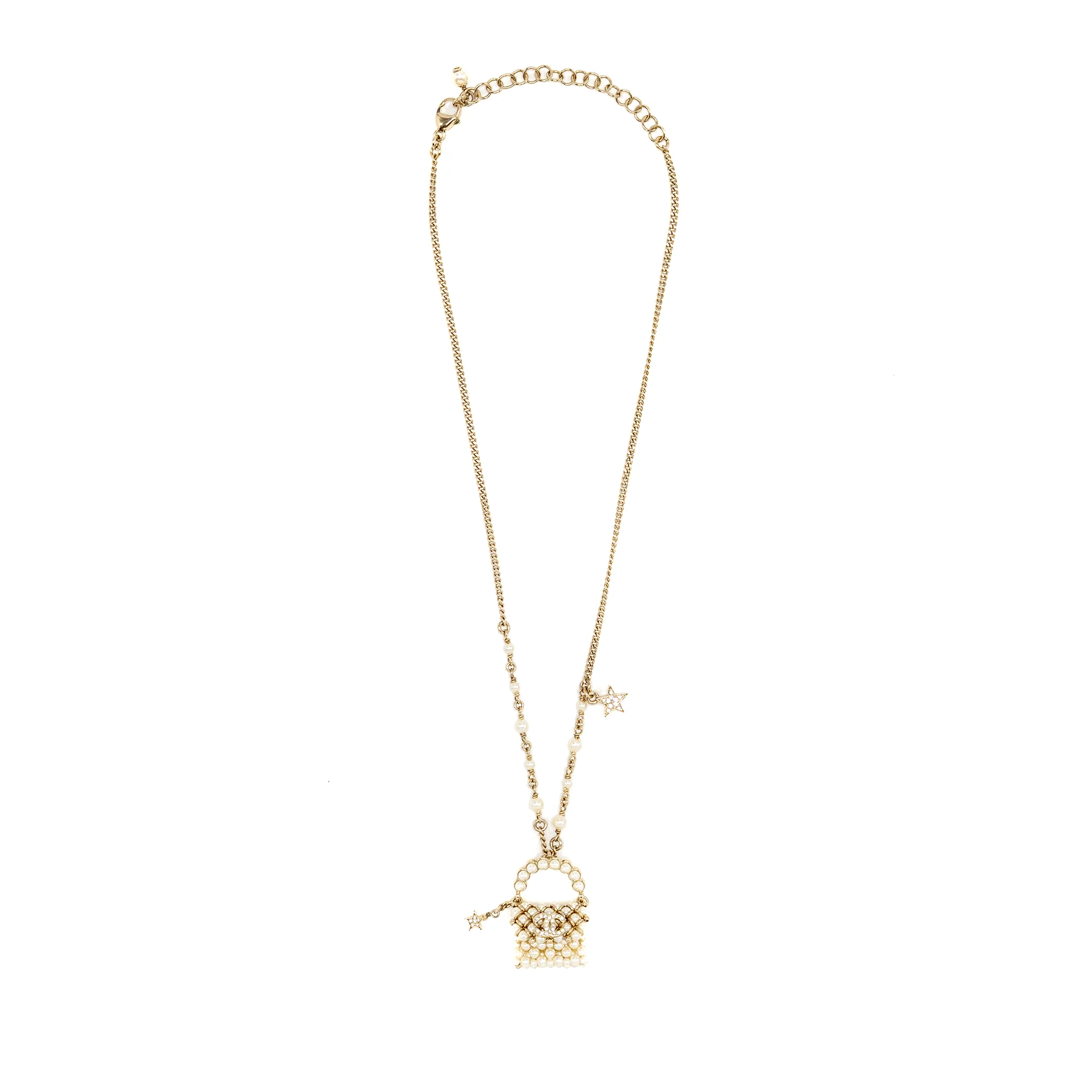 Chanel Mini Pearl Bag Necklace Light Gold Tone - Image 3