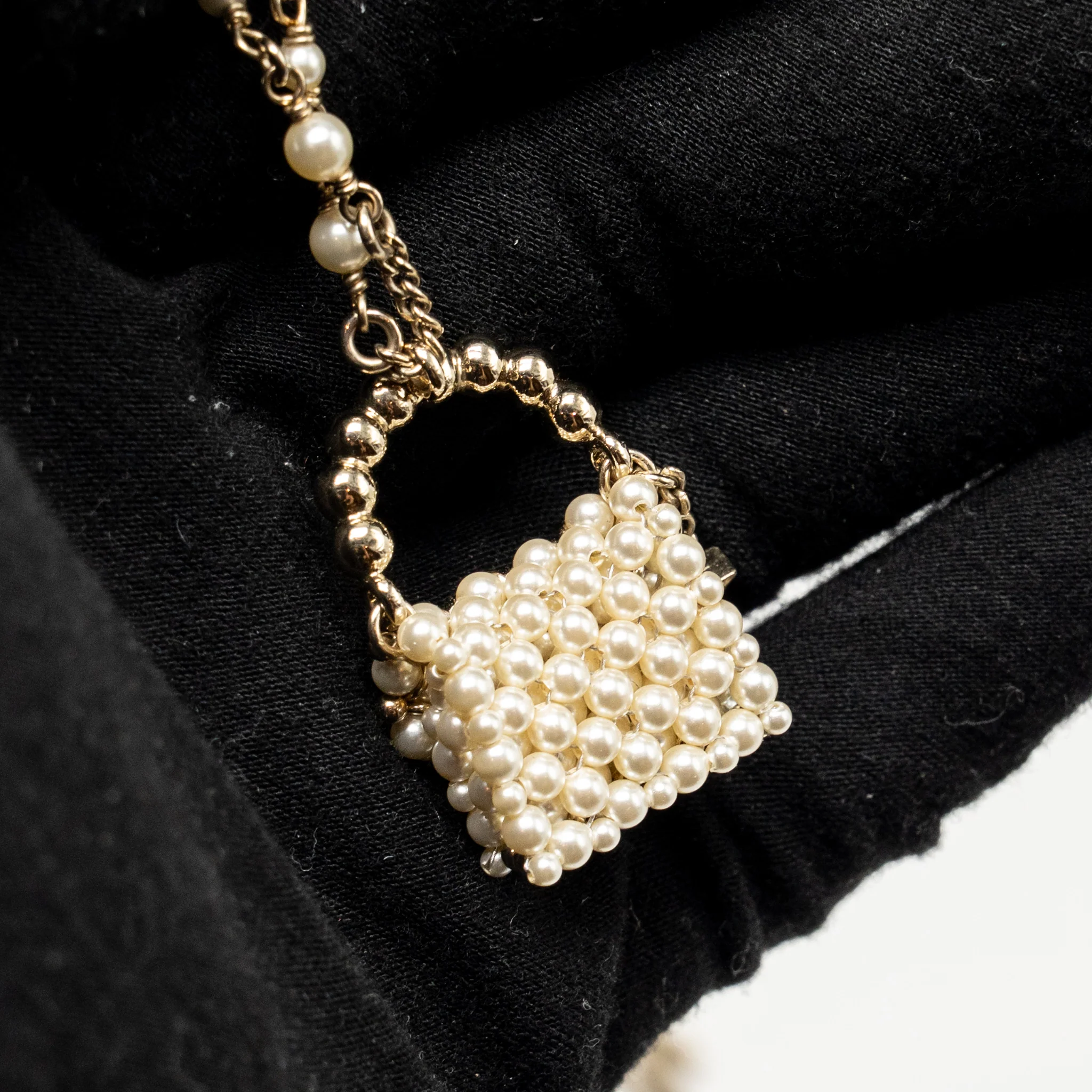 Chanel Mini Pearl Bag Necklace Light Gold Tone - Image 5