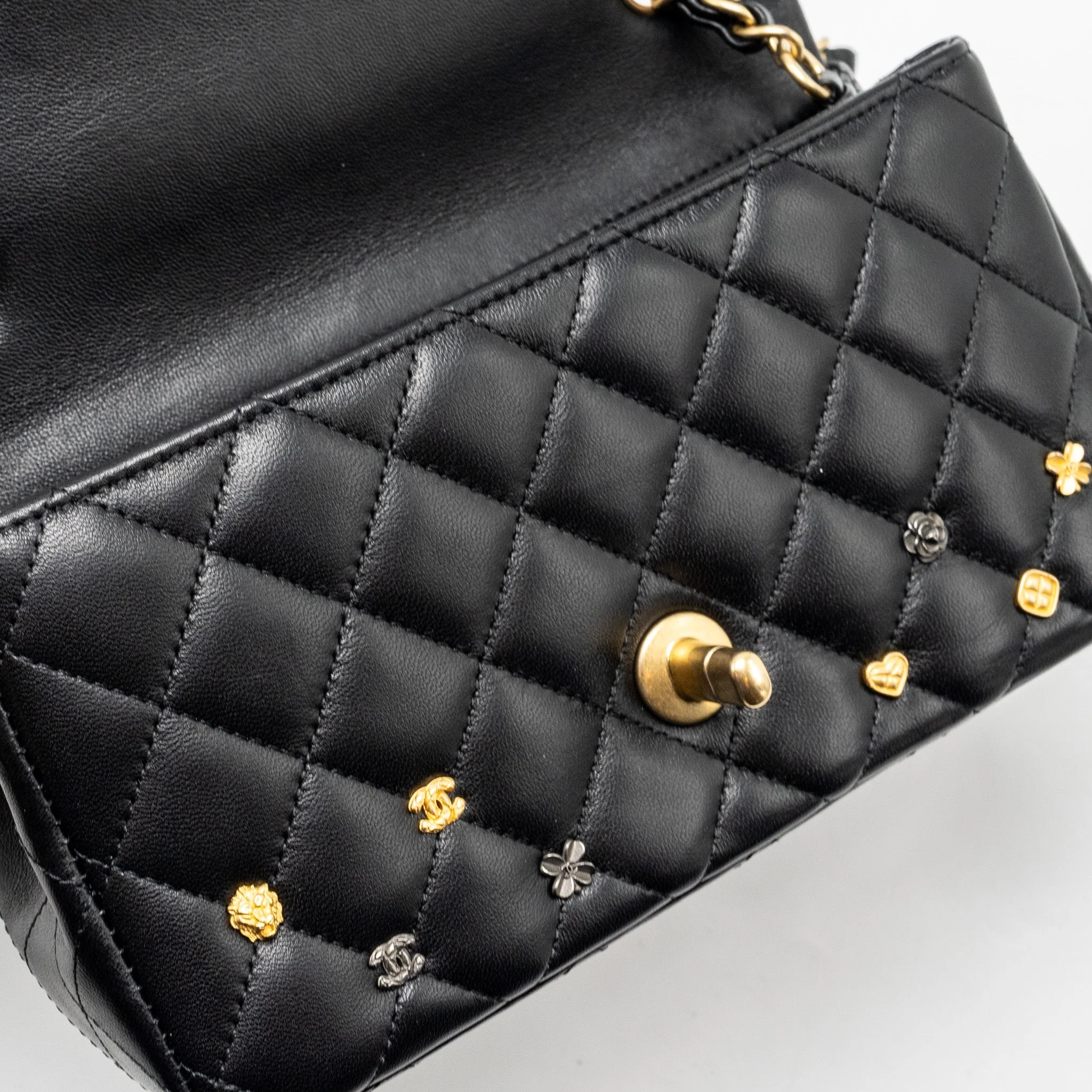 Chanel Mini Rectangular Flap Bag Charms Limited Edition Lambskin Black Silver/Gold Hardware - Image 16