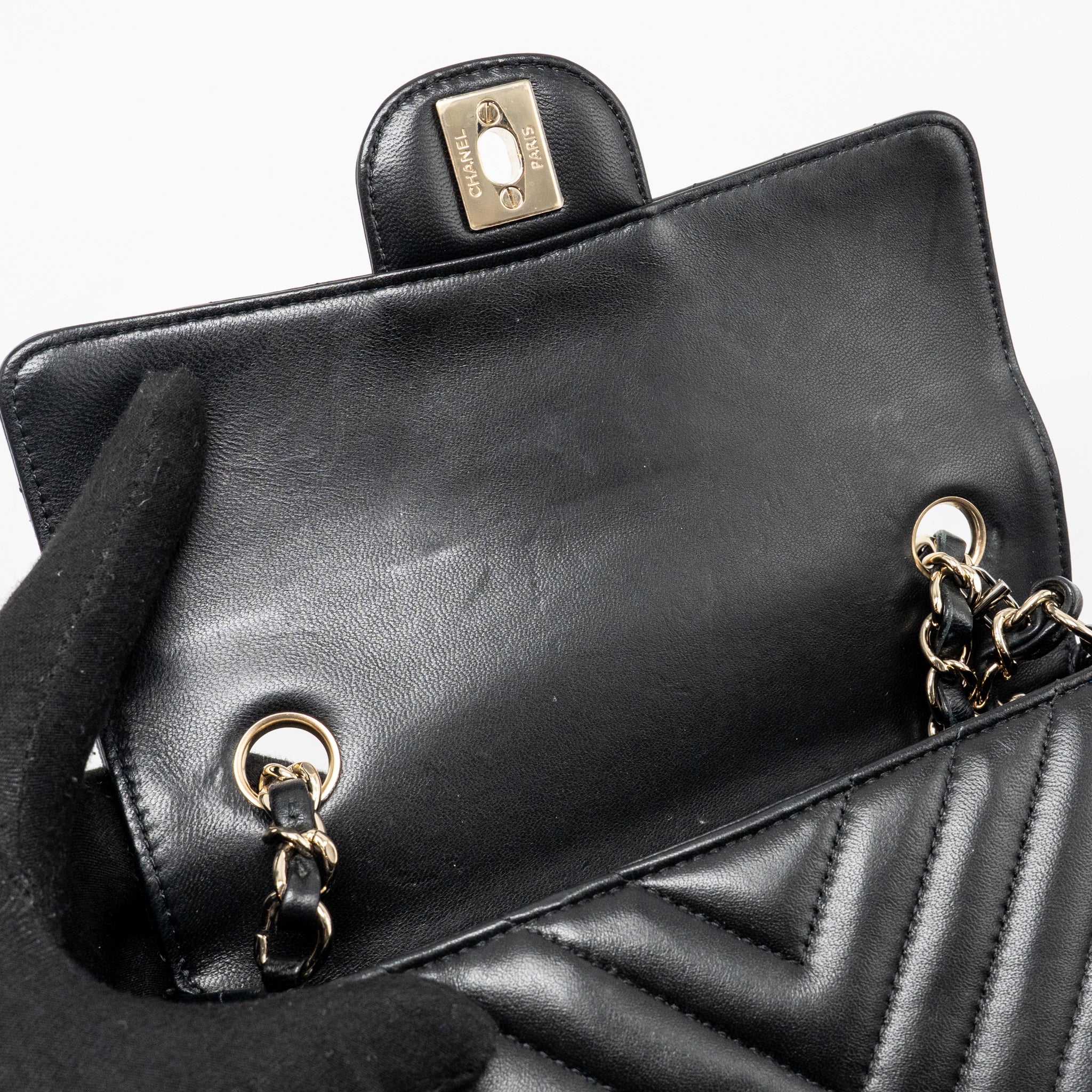 Chanel Mini Rectangular Flap Bag Chevron Lambskin Black LGHW - Image 14