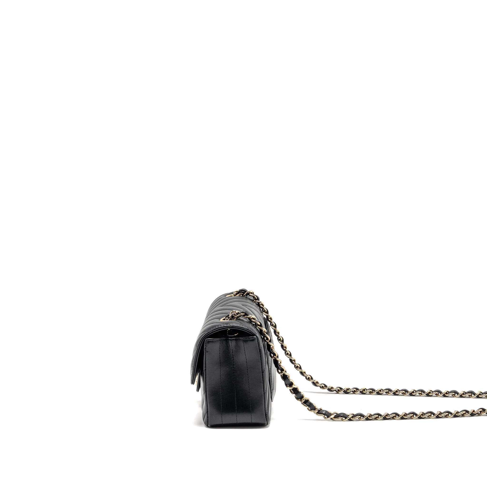 Chanel Mini Rectangular Flap Bag Chevron Lambskin Black LGHW - Image 4