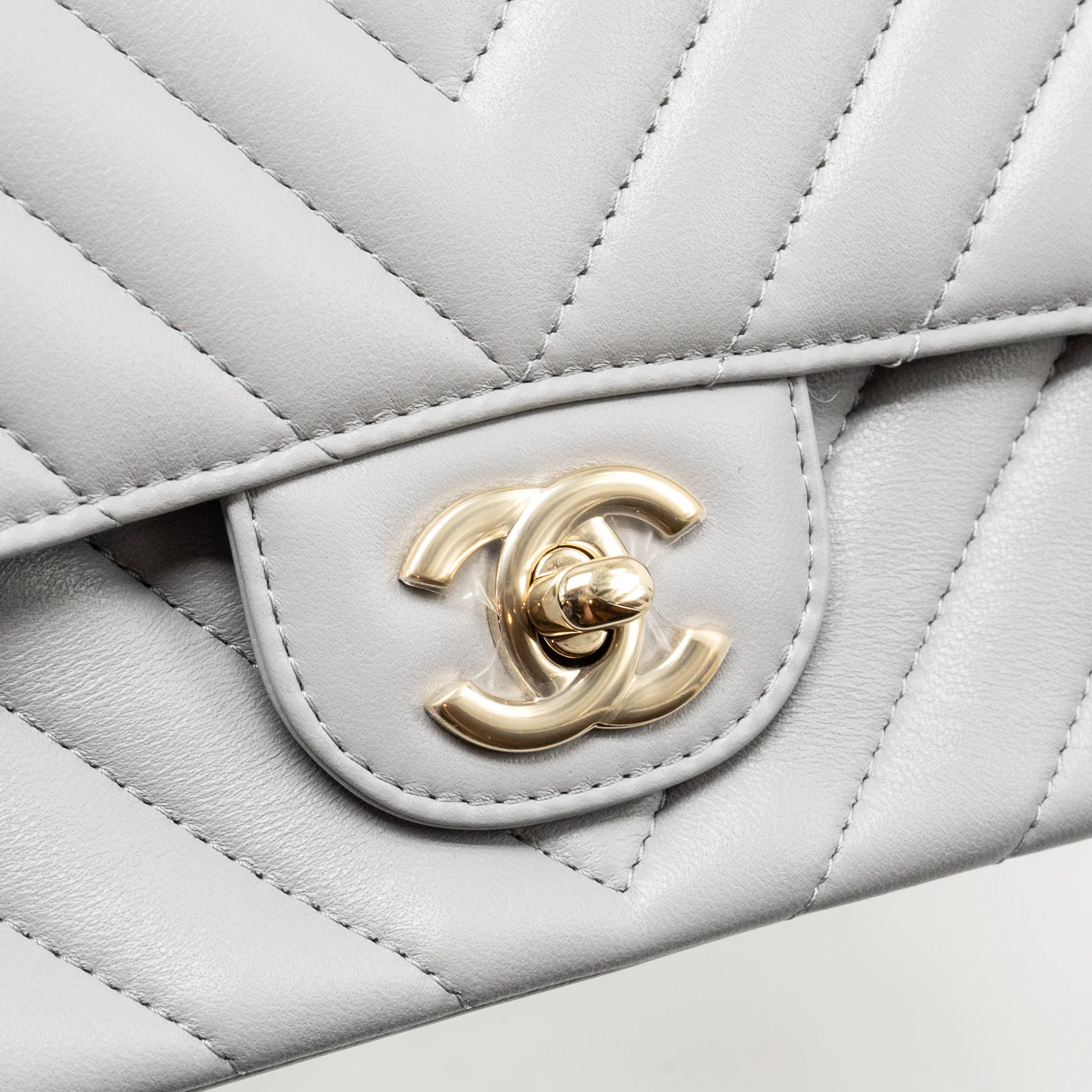 Chanel Mini Rectangular Flap Bag Chevron Lambskin Grey LGHW - Image 12