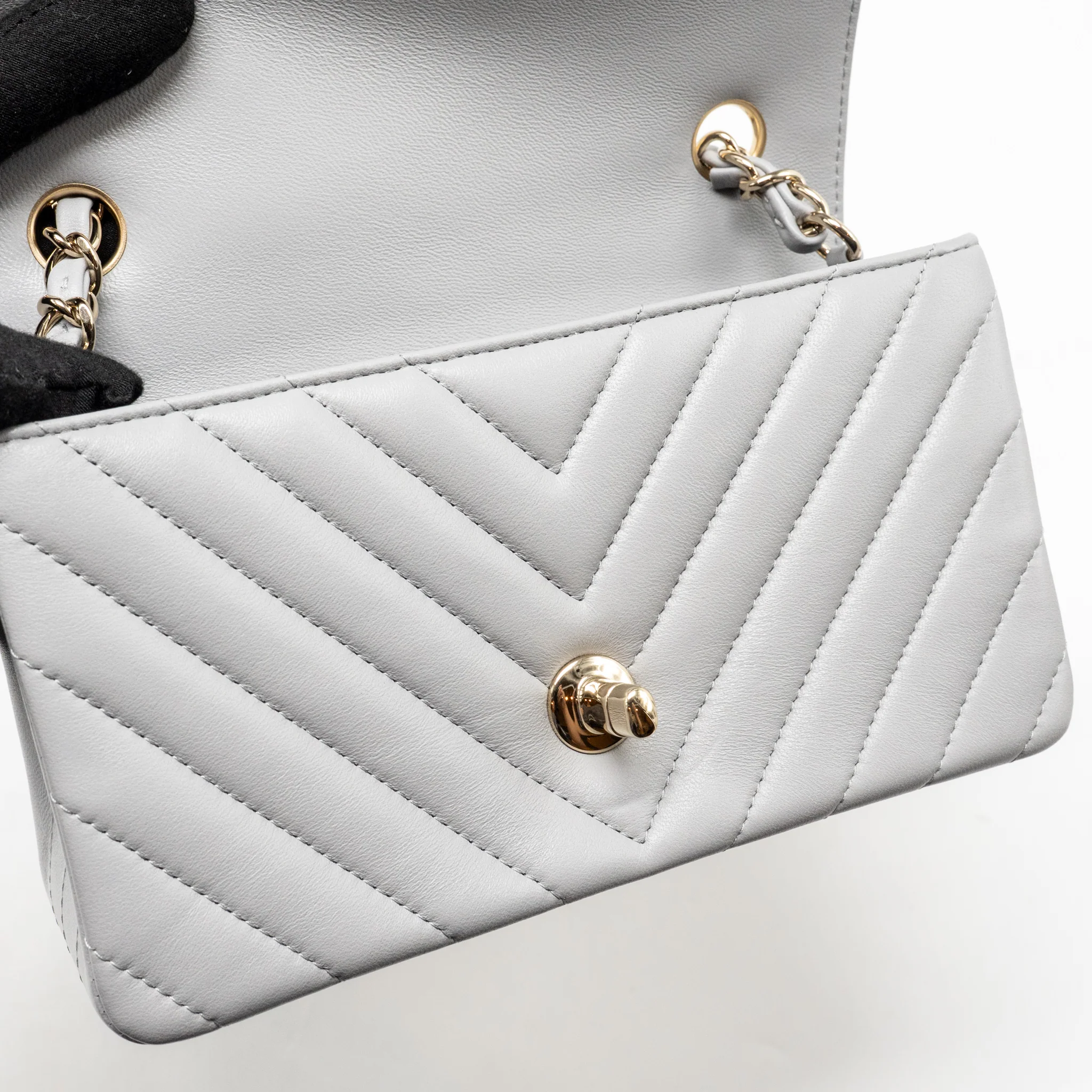 Chanel Mini Rectangular Flap Bag Chevron Lambskin Grey LGHW - Image 13