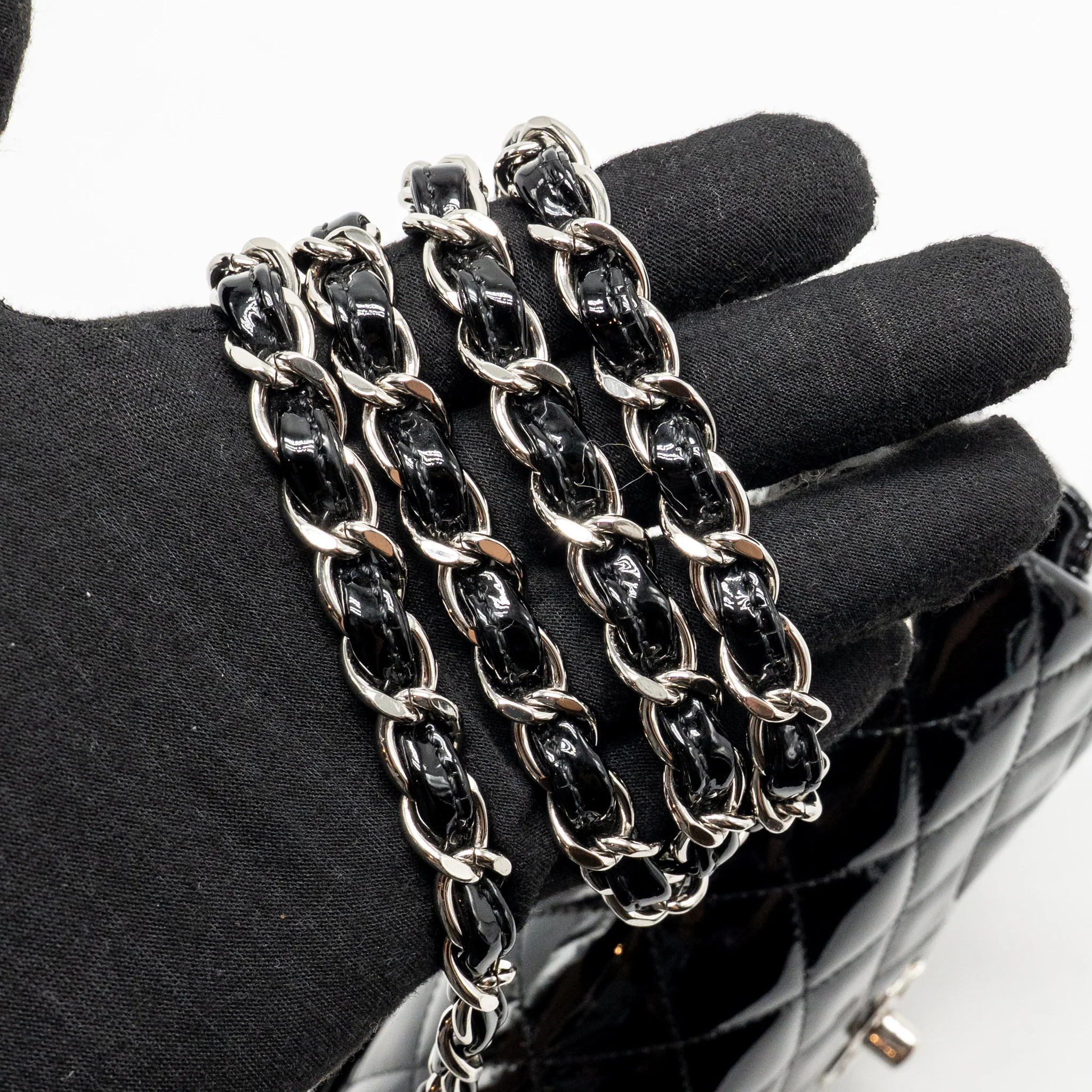 Chanel mini rectangular flap bag patent black SHW - Image 20