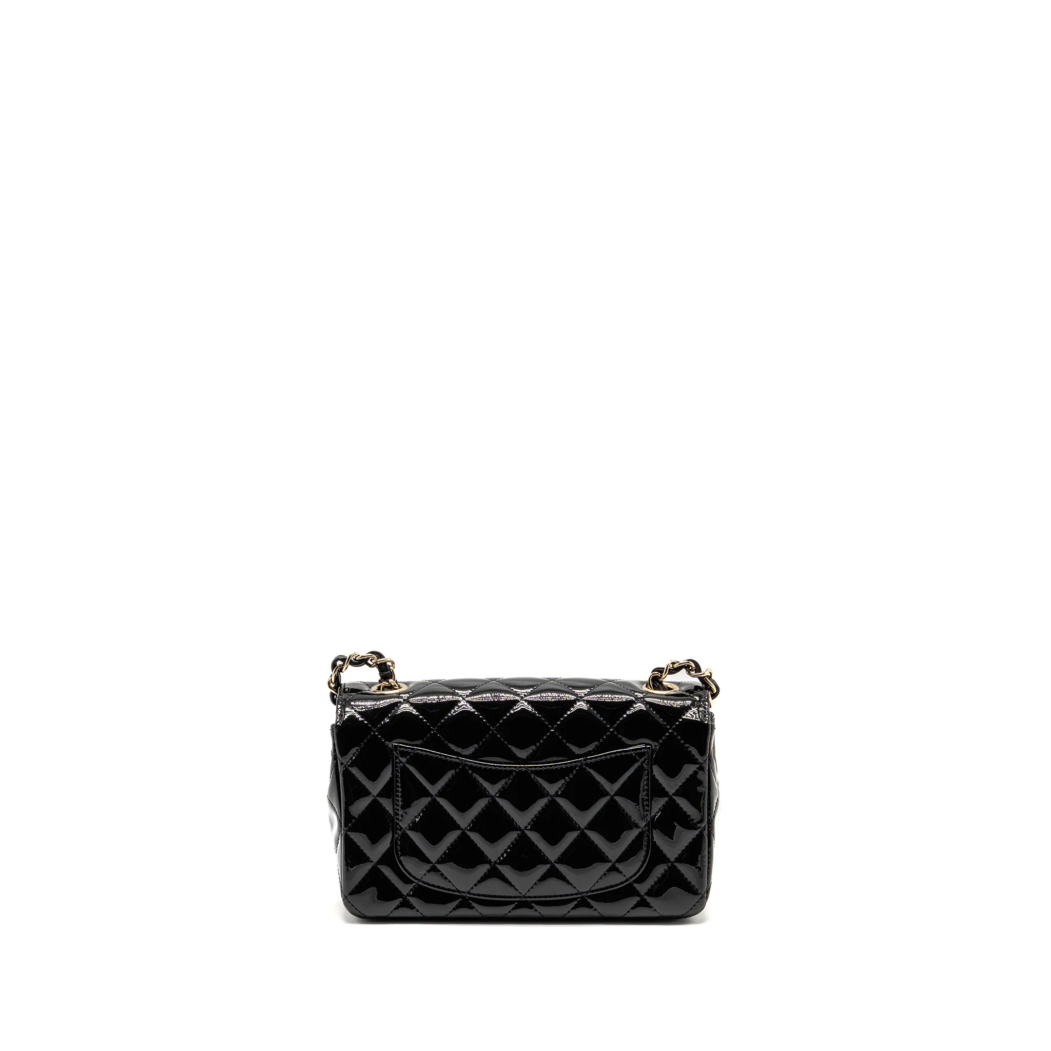 Chanel mini rectangular flap bag patent leather black LGHW - Image 2