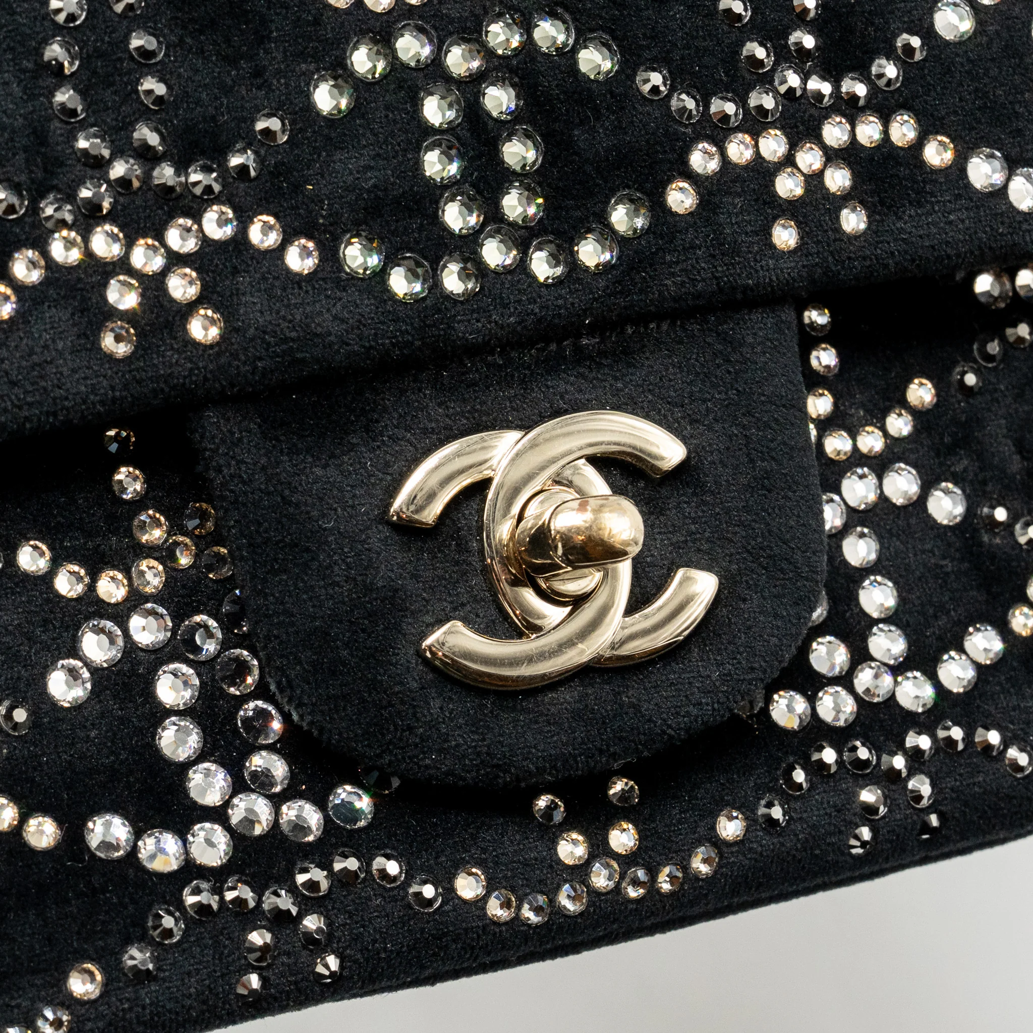 Chanel Mini Rectangular flap bag velvet with crystal black LGHW - Image 12