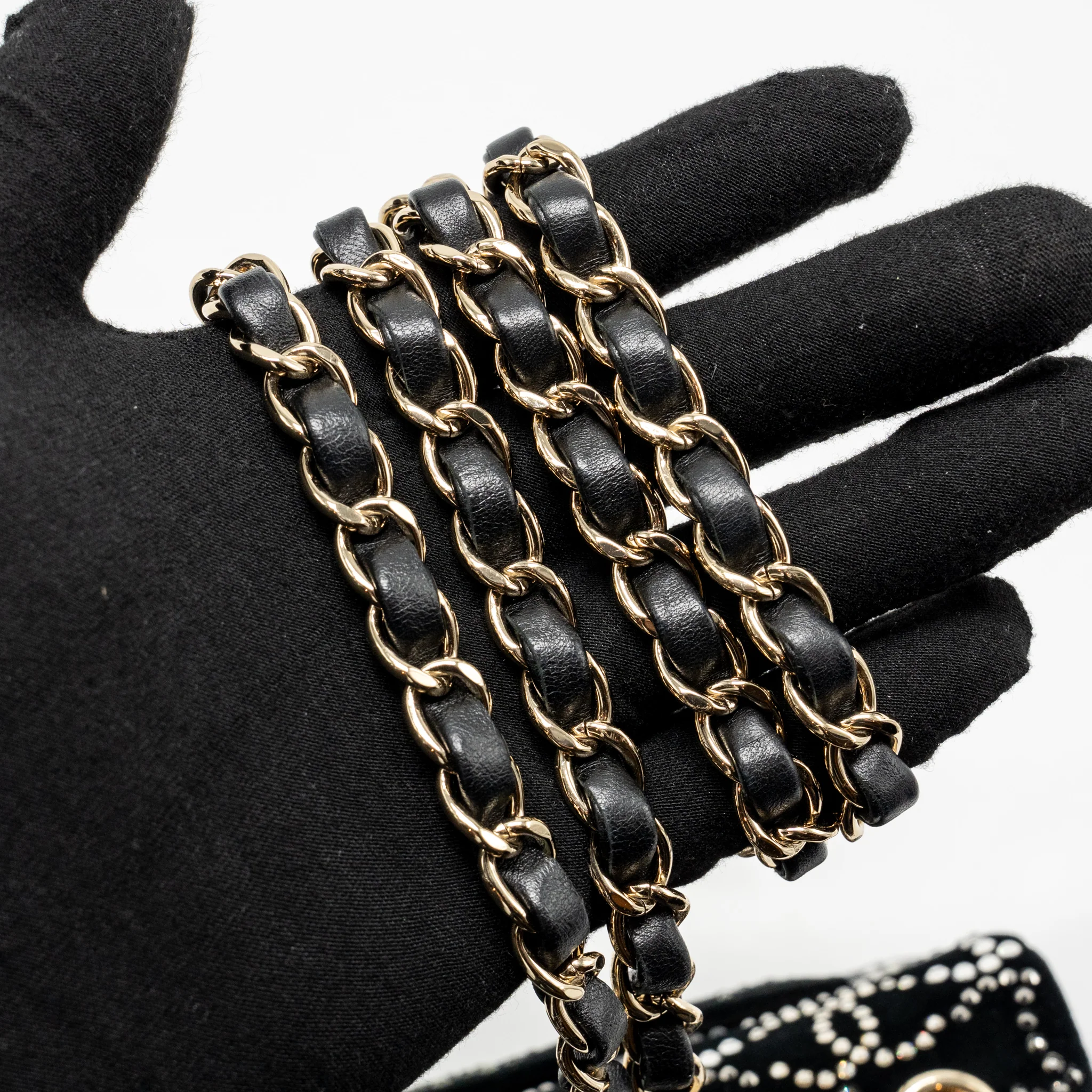 Chanel Mini Rectangular flap bag velvet with crystal black LGHW - Image 18