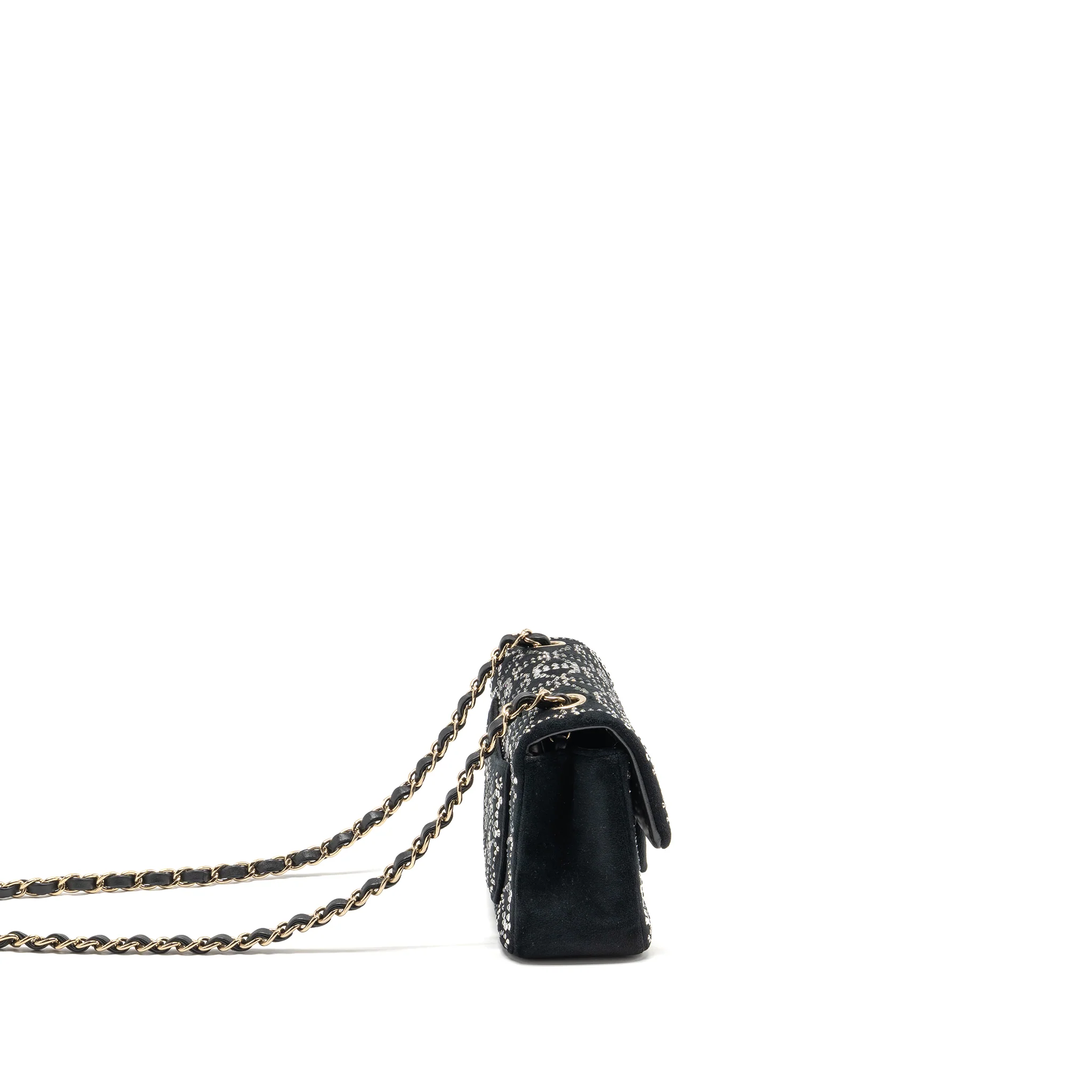 Chanel Mini Rectangular flap bag velvet with crystal black LGHW - Image 3