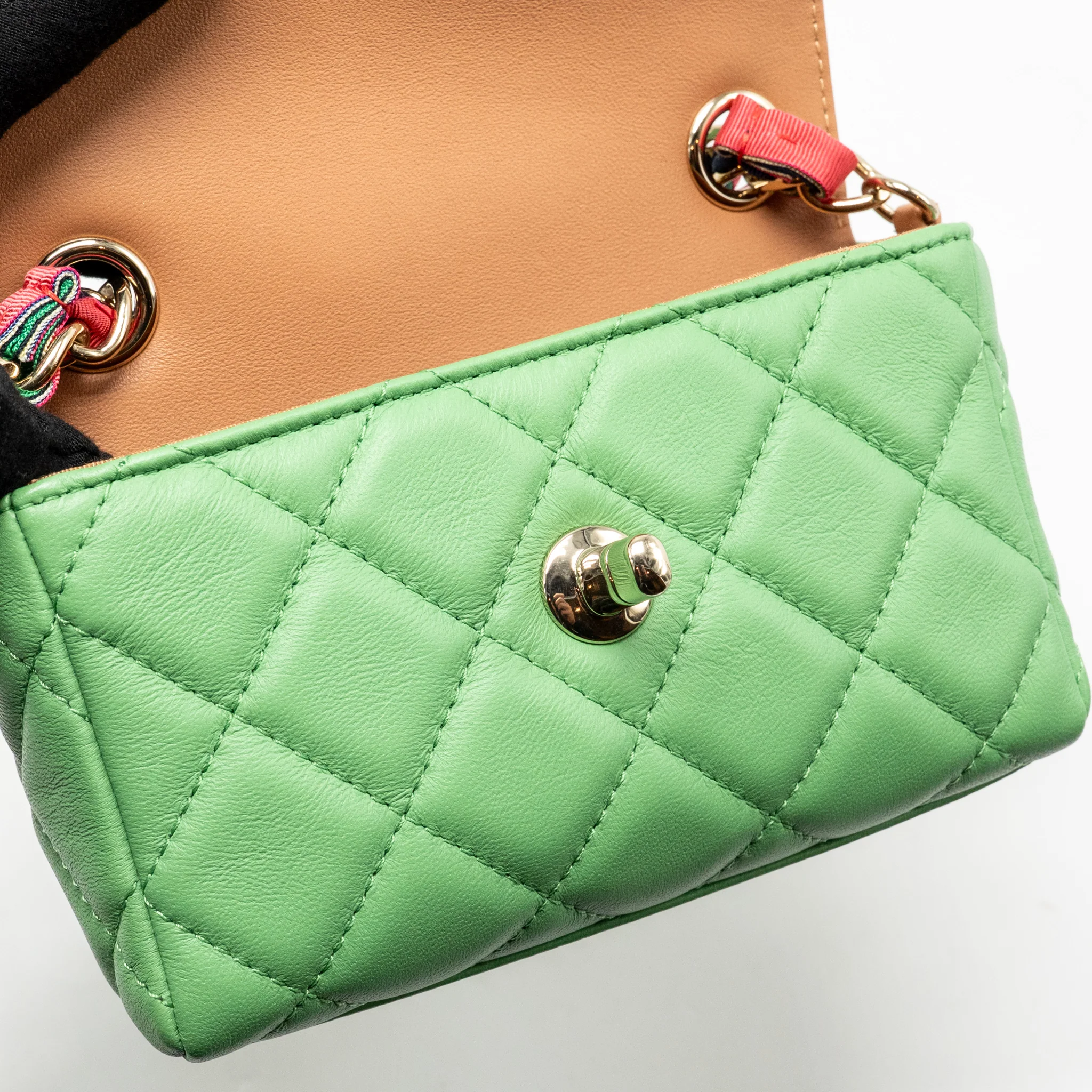 Chanel Mini Scarf Entwined Chain Flap Bag Lambskin Green/Multicolour LGHW - Image 13