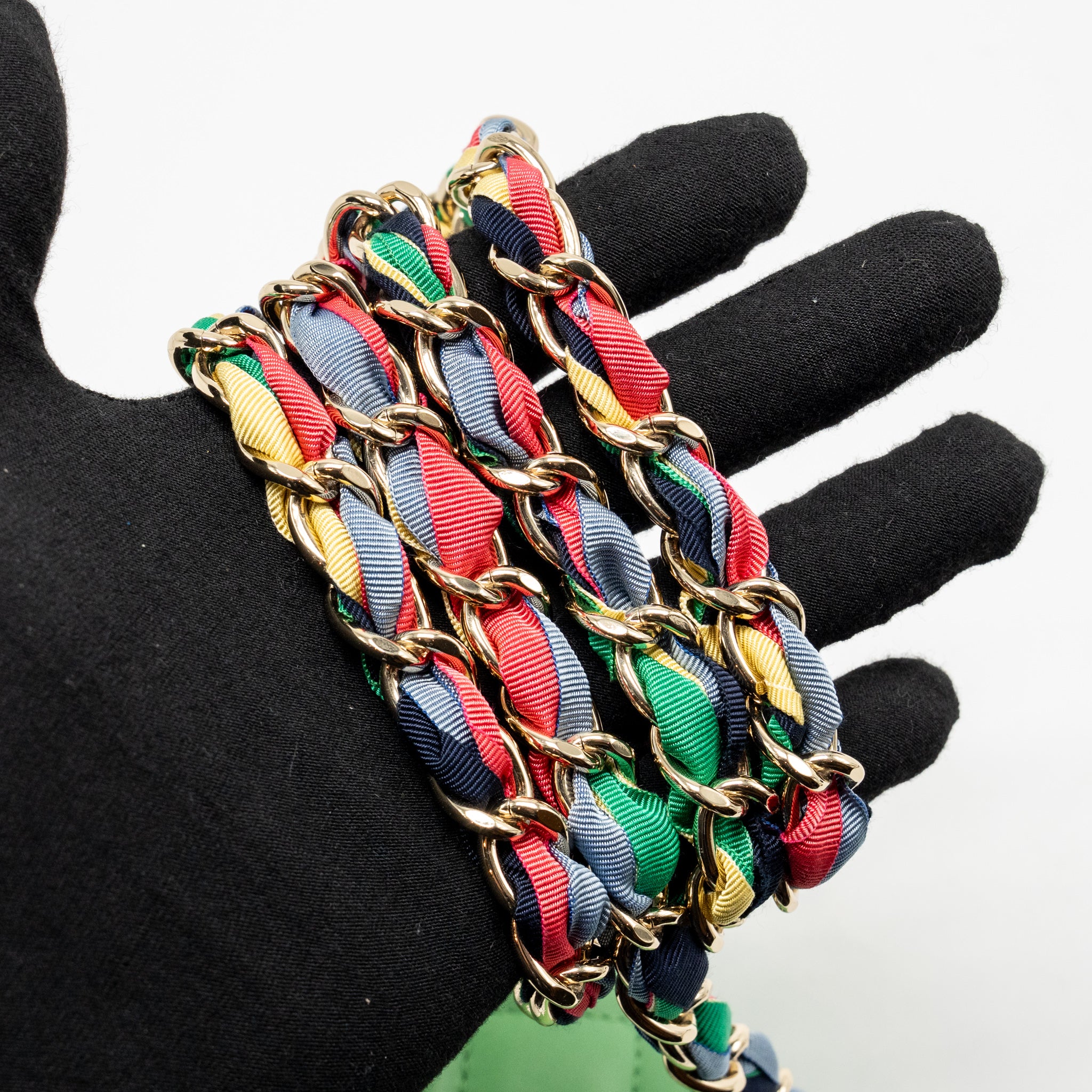 Chanel Mini Scarf Entwined Chain Flap Bag Lambskin Green/Multicolour LGHW - Image 19