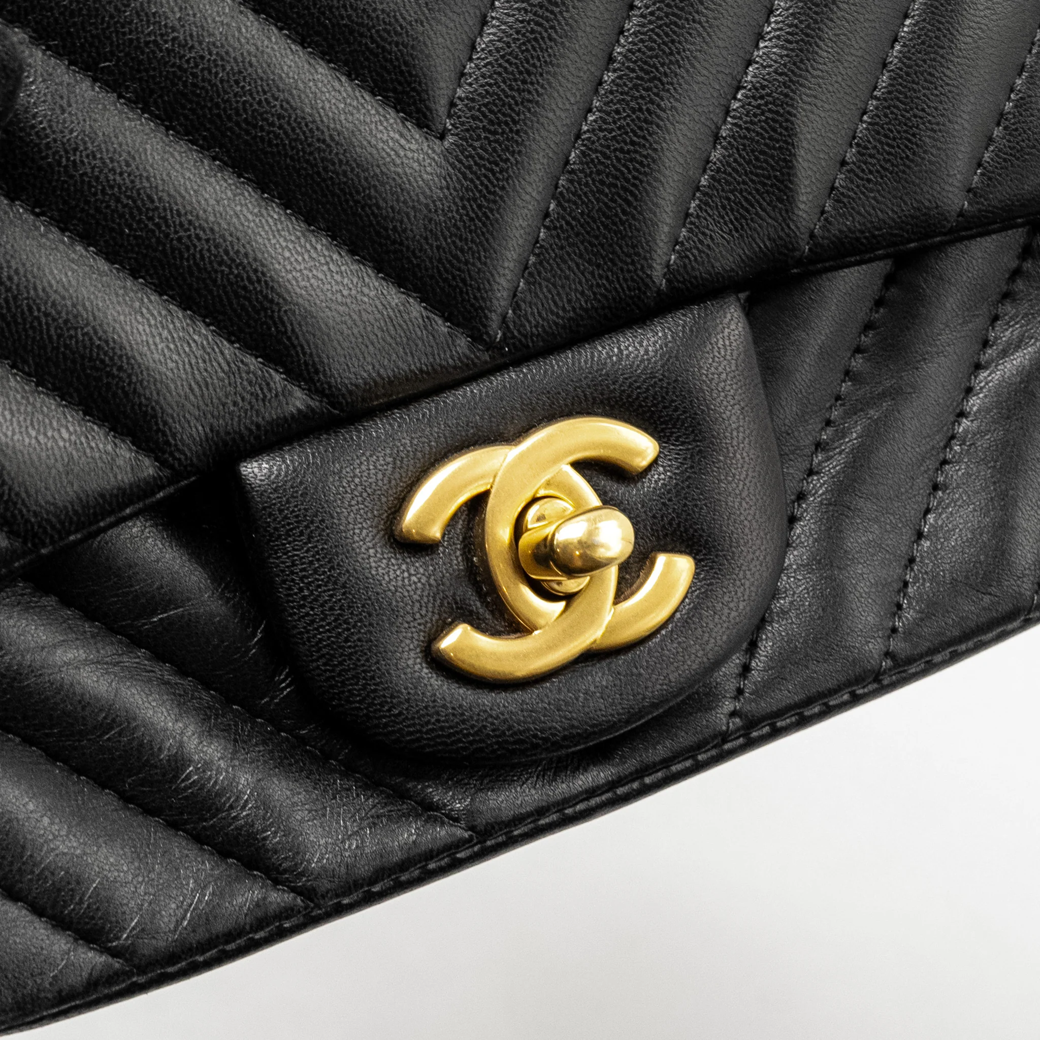 Chanel Mini Square Chevron Flap Bag Lambskin Black GHW - Image 12