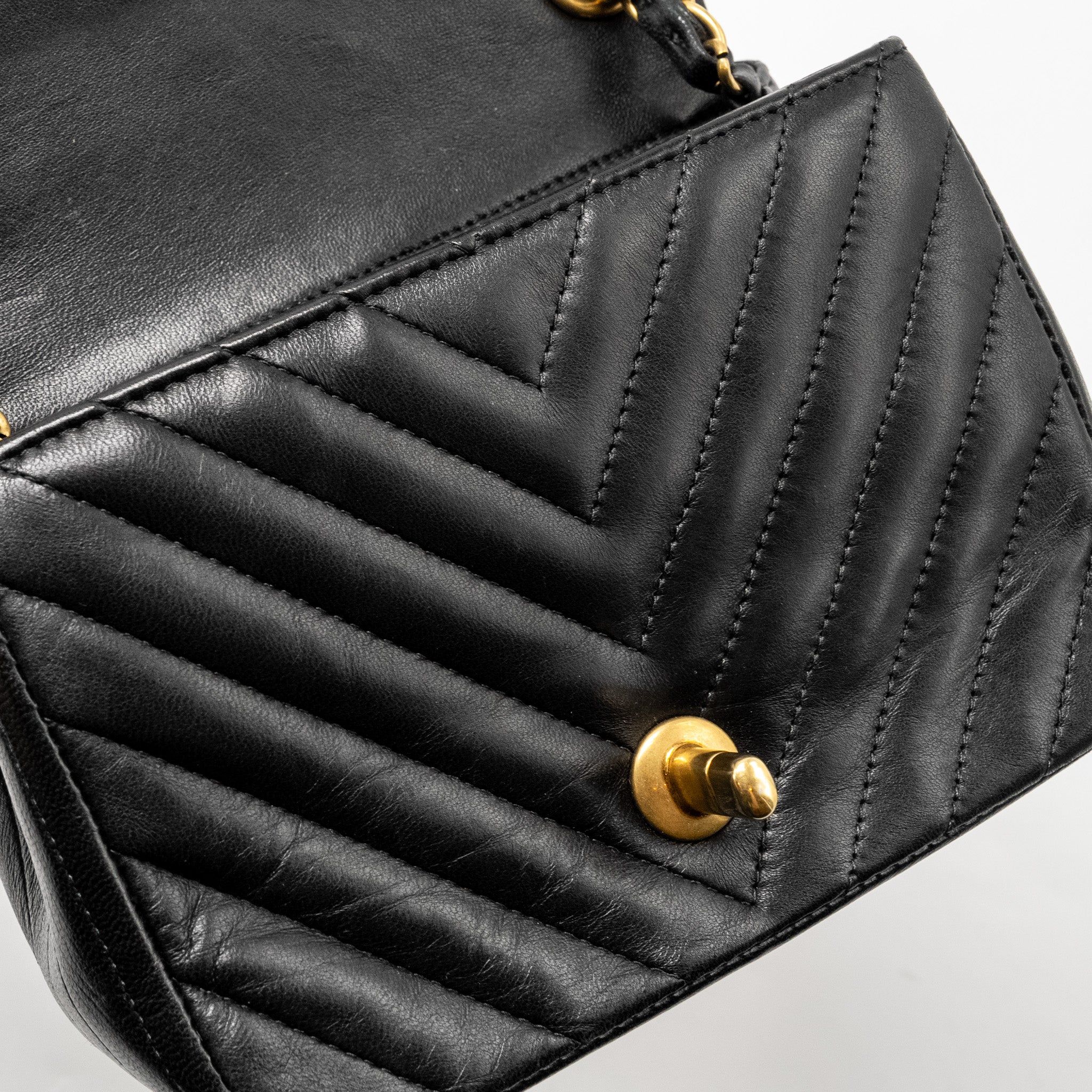 Chanel Mini Square Chevron Flap Bag Lambskin Black GHW - Image 14