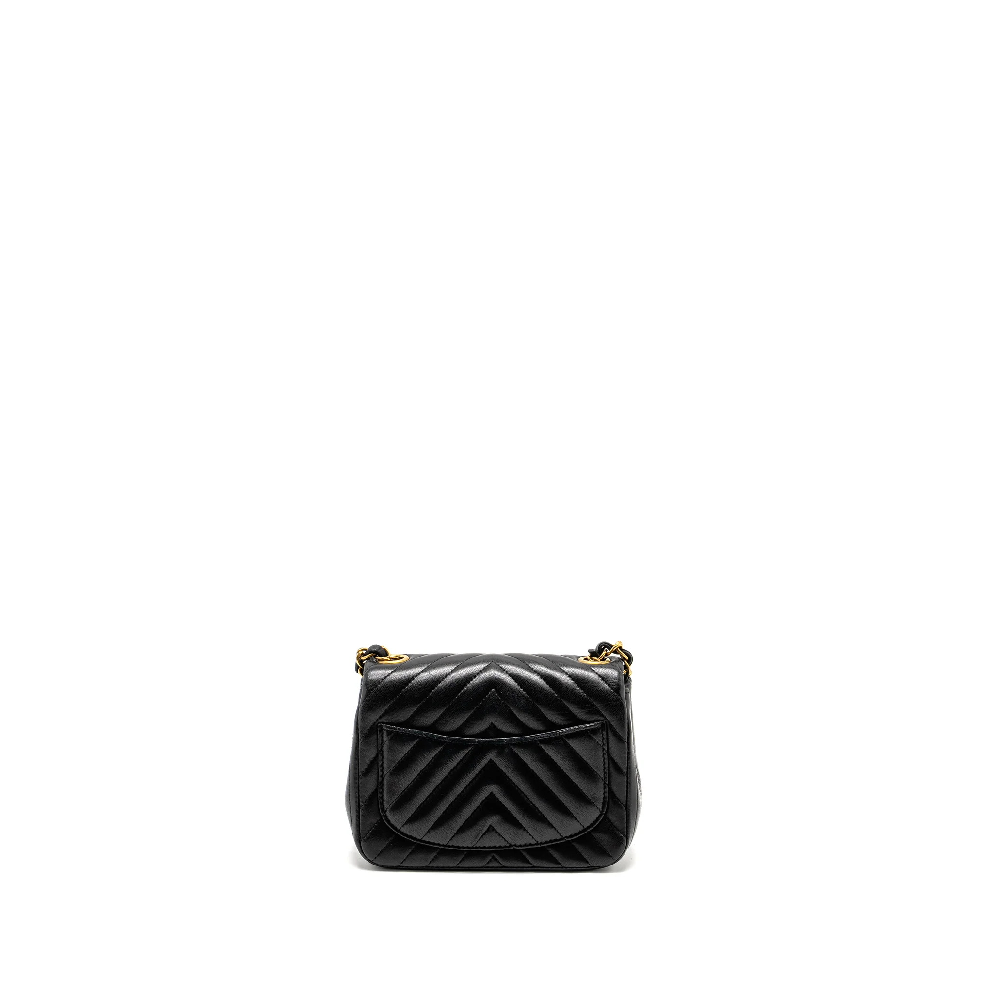 Chanel Mini Square Chevron Flap Bag Lambskin Black GHW - Image 2