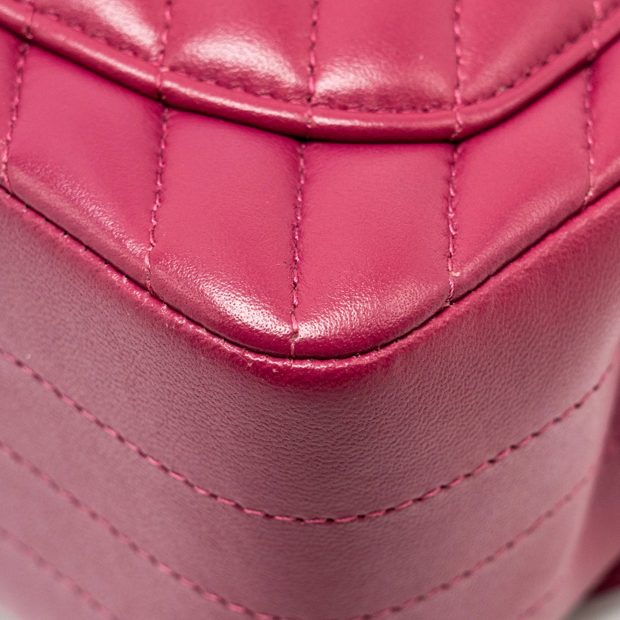 Chanel Mini Square Chevron Lambskin Raspberry Red LGHW - Image 10