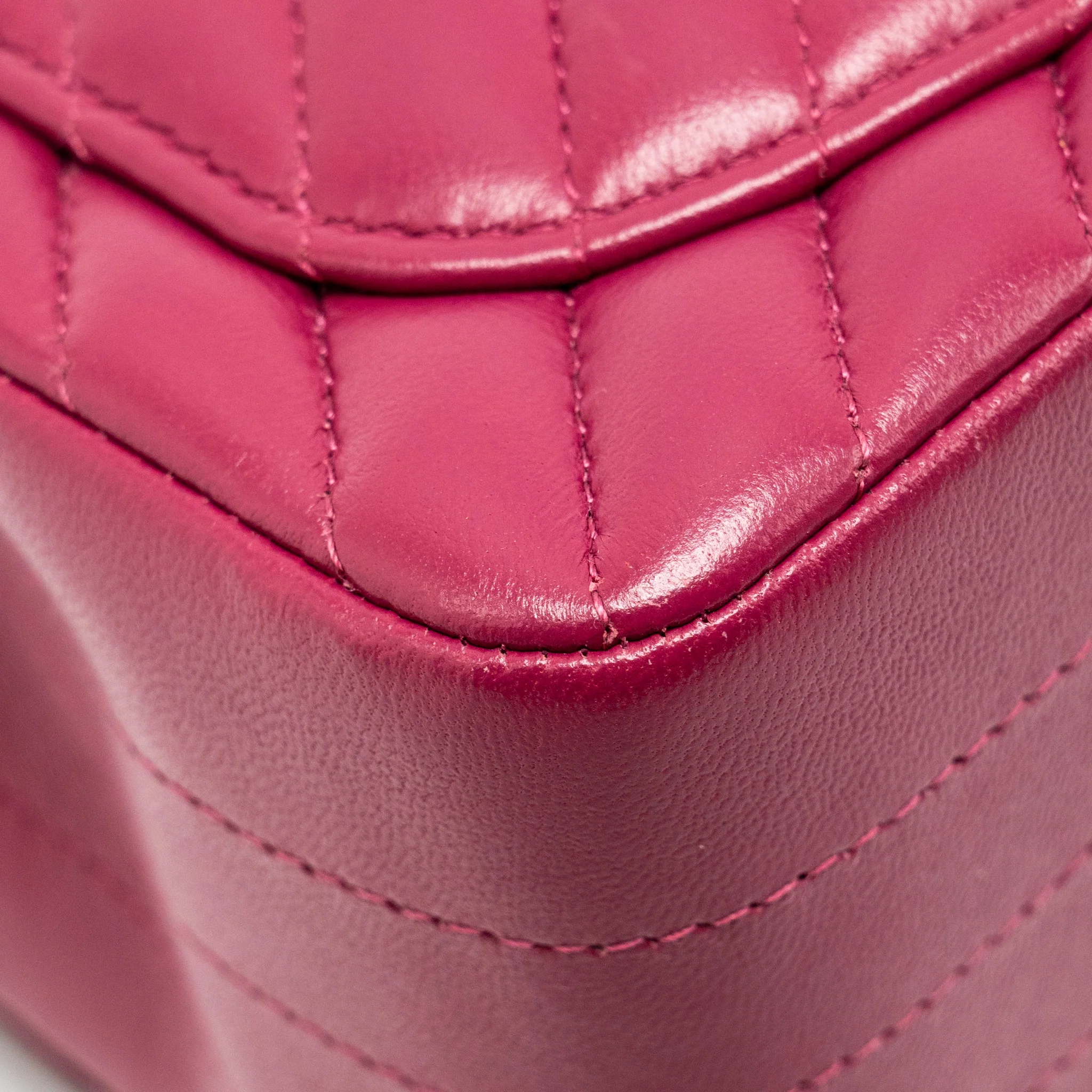 Chanel Mini Square Chevron Lambskin Raspberry Red LGHW - Image 11