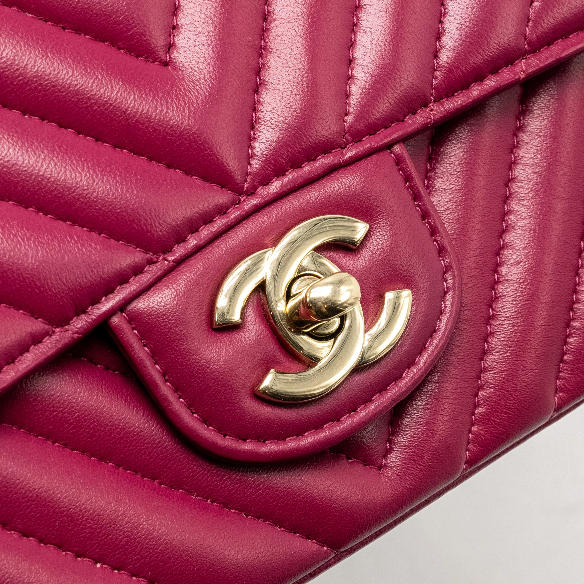 Chanel Mini Square Chevron Lambskin Raspberry Red LGHW - Image 12