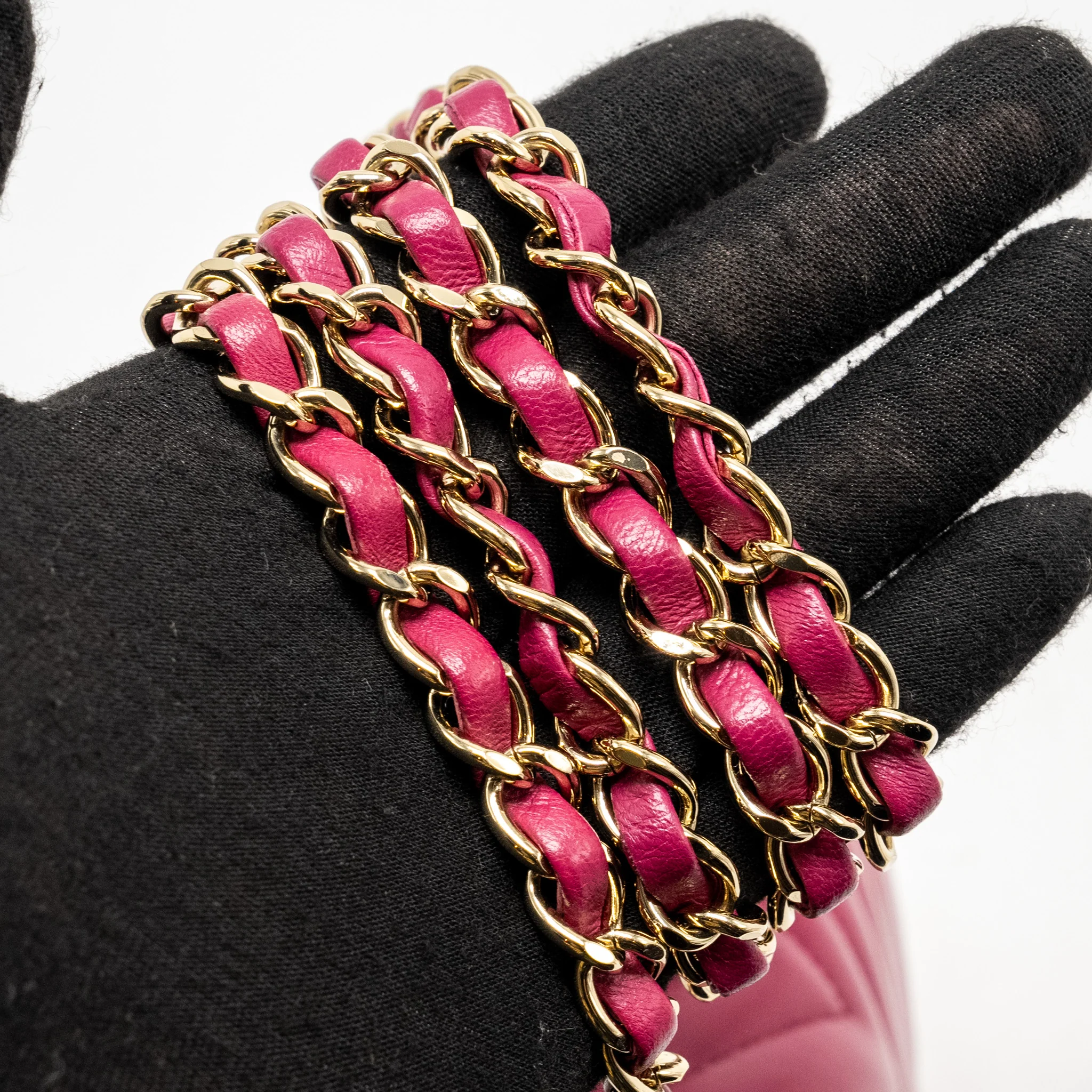 Chanel Mini Square Chevron Lambskin Raspberry Red LGHW - Image 13