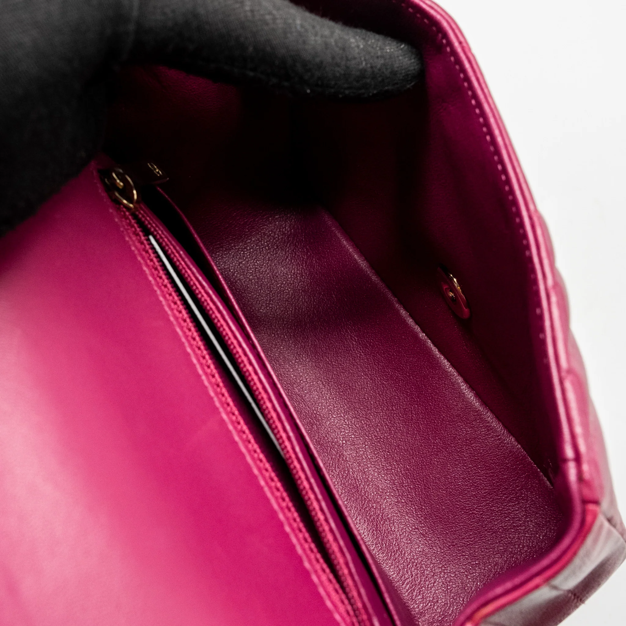 Chanel Mini Square Chevron Lambskin Raspberry Red LGHW - Image 16