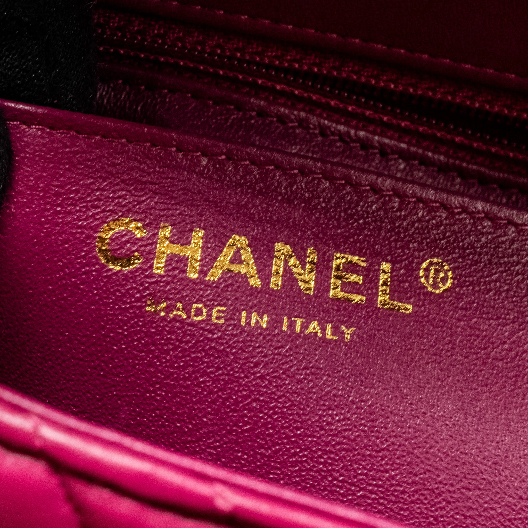 Chanel Mini Square Chevron Lambskin Raspberry Red LGHW - Image 17