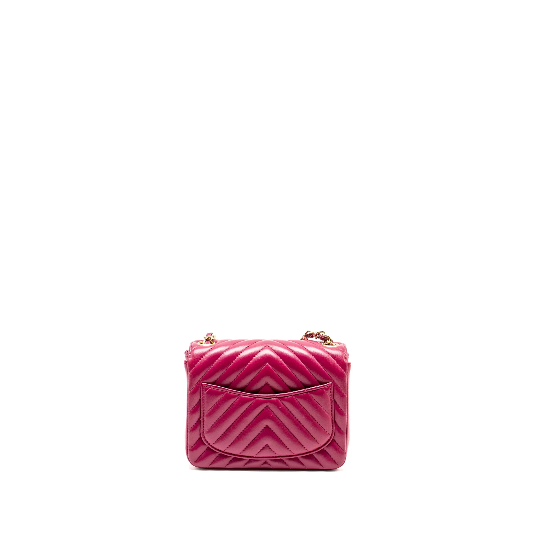 Chanel Mini Square Chevron Lambskin Raspberry Red LGHW - Image 2