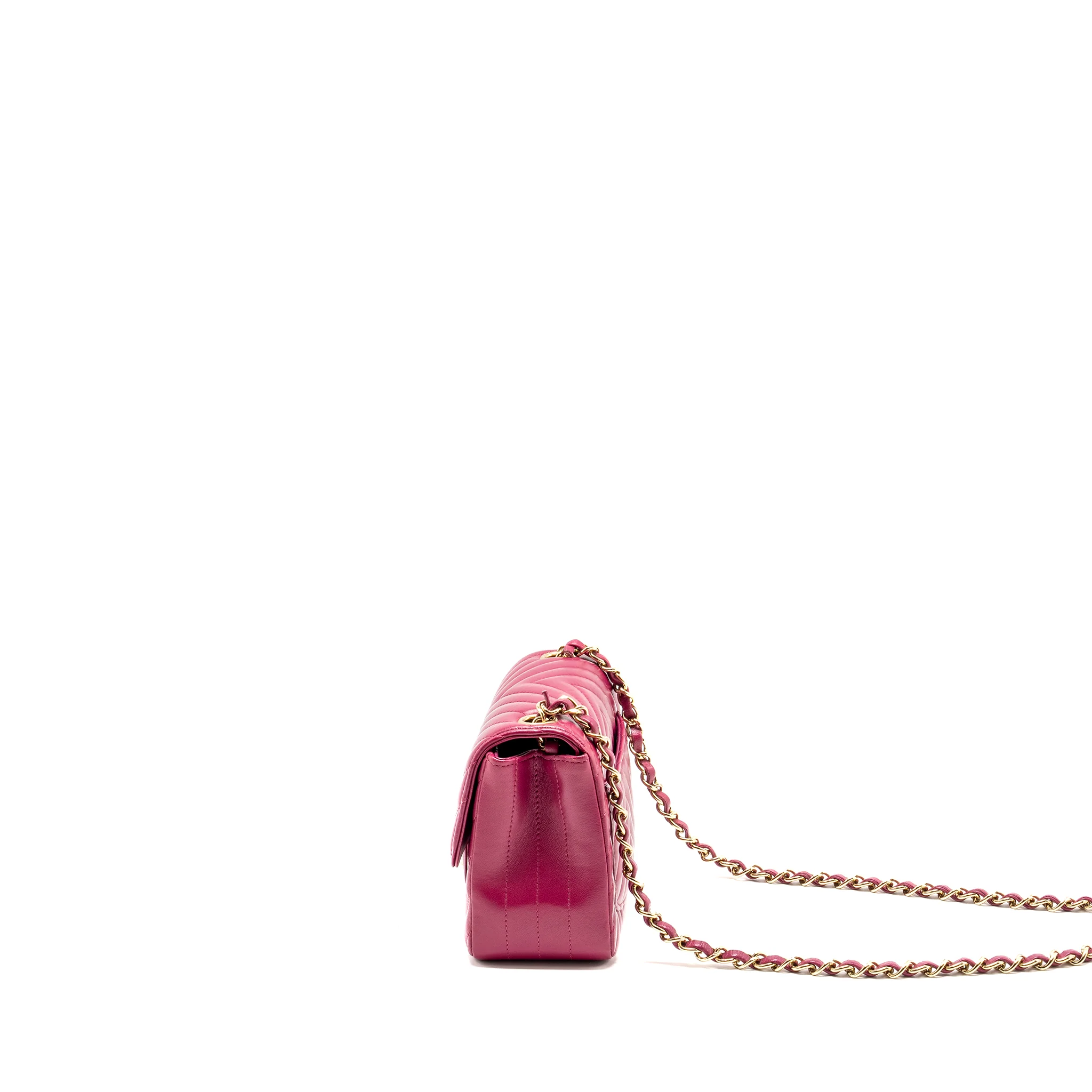 Chanel Mini Square Chevron Lambskin Raspberry Red LGHW - Image 4