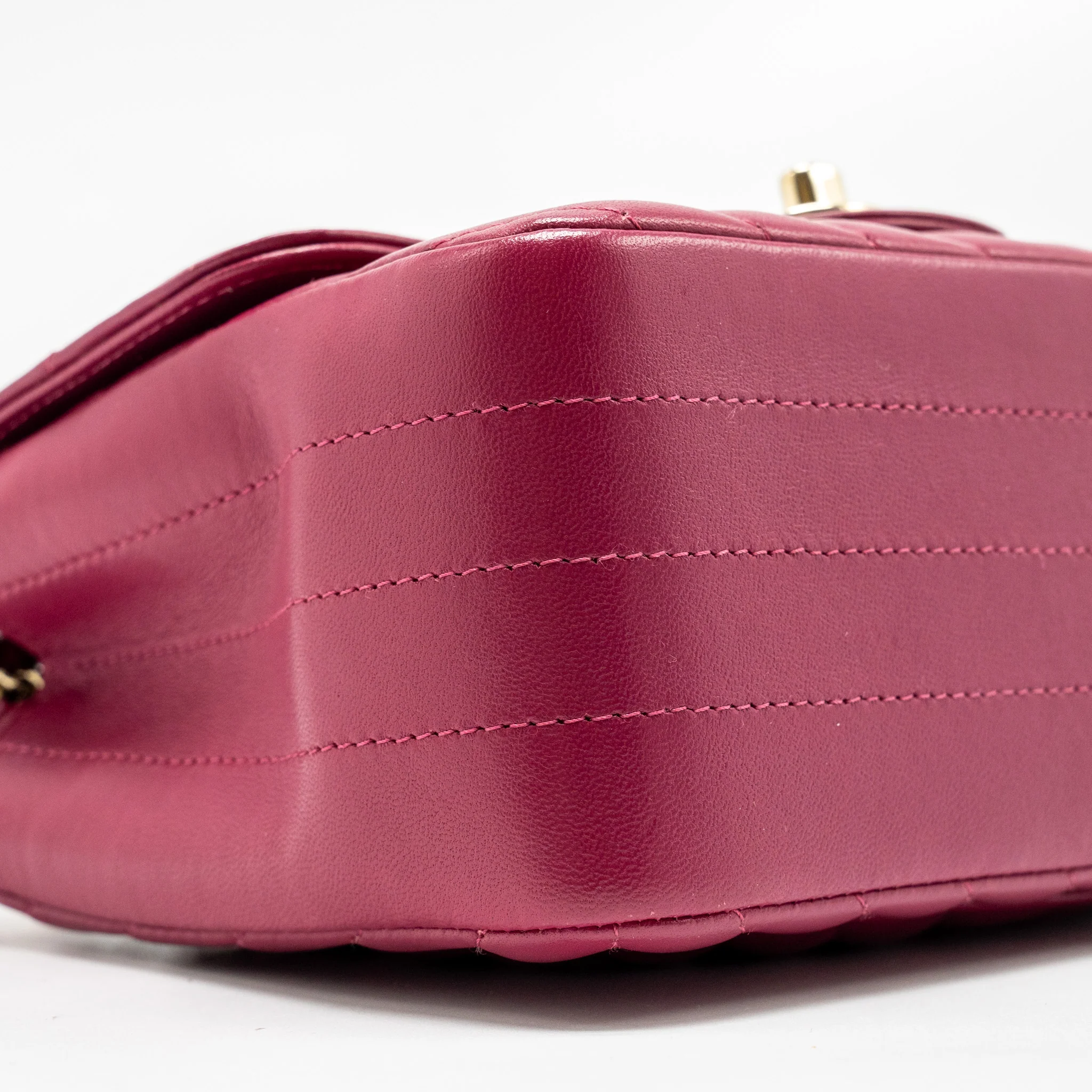 Chanel Mini Square Chevron Lambskin Raspberry Red LGHW - Image 6