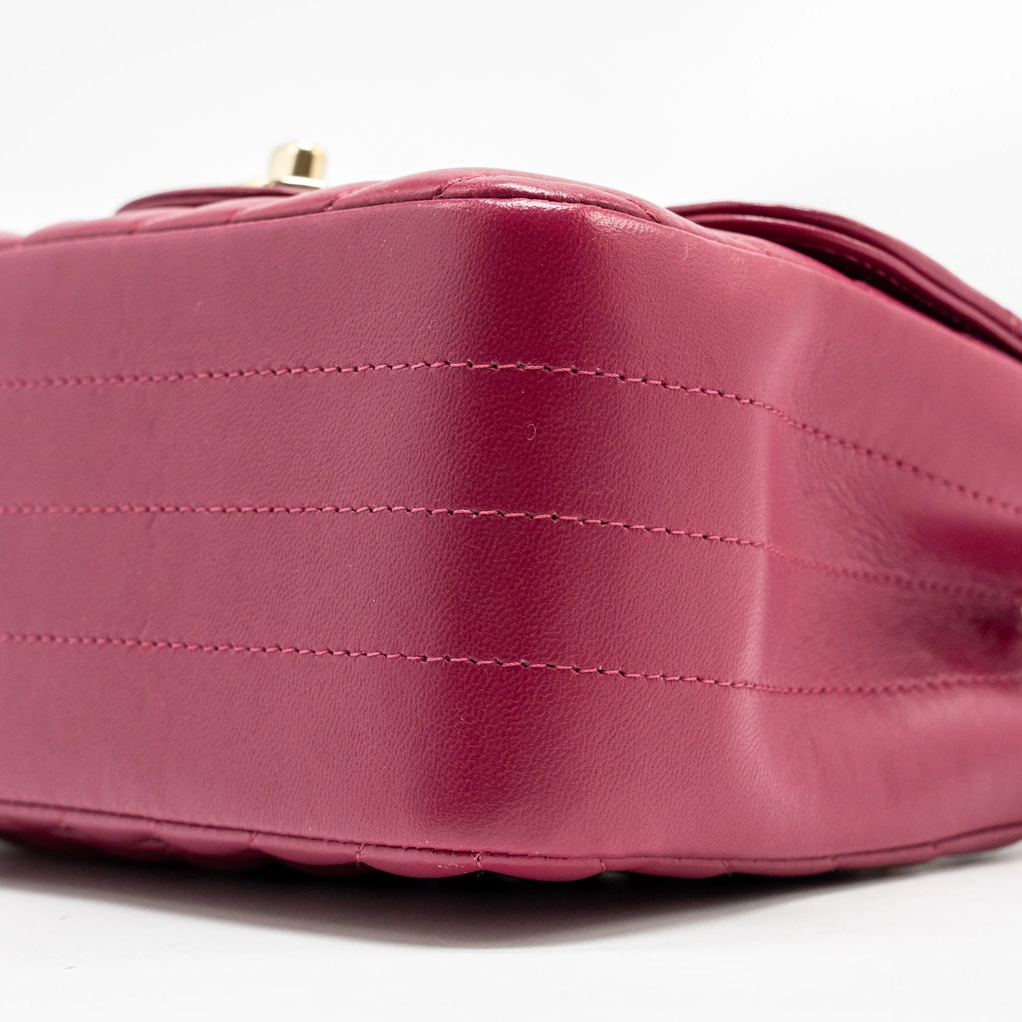 Chanel Mini Square Chevron Lambskin Raspberry Red LGHW - Image 7