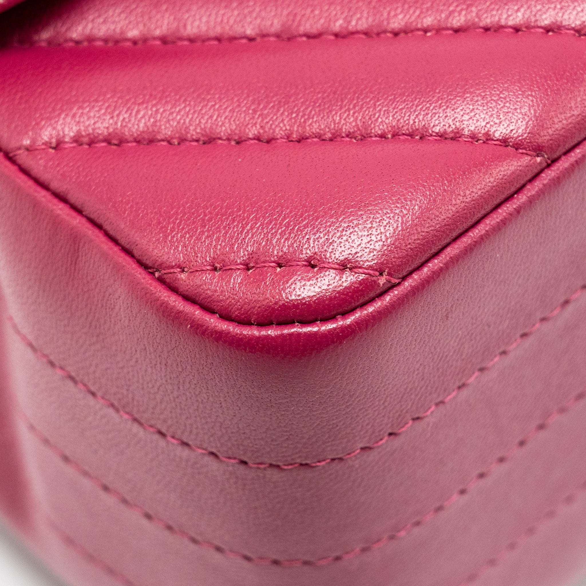 Chanel Mini Square Chevron Lambskin Raspberry Red LGHW - Image 9
