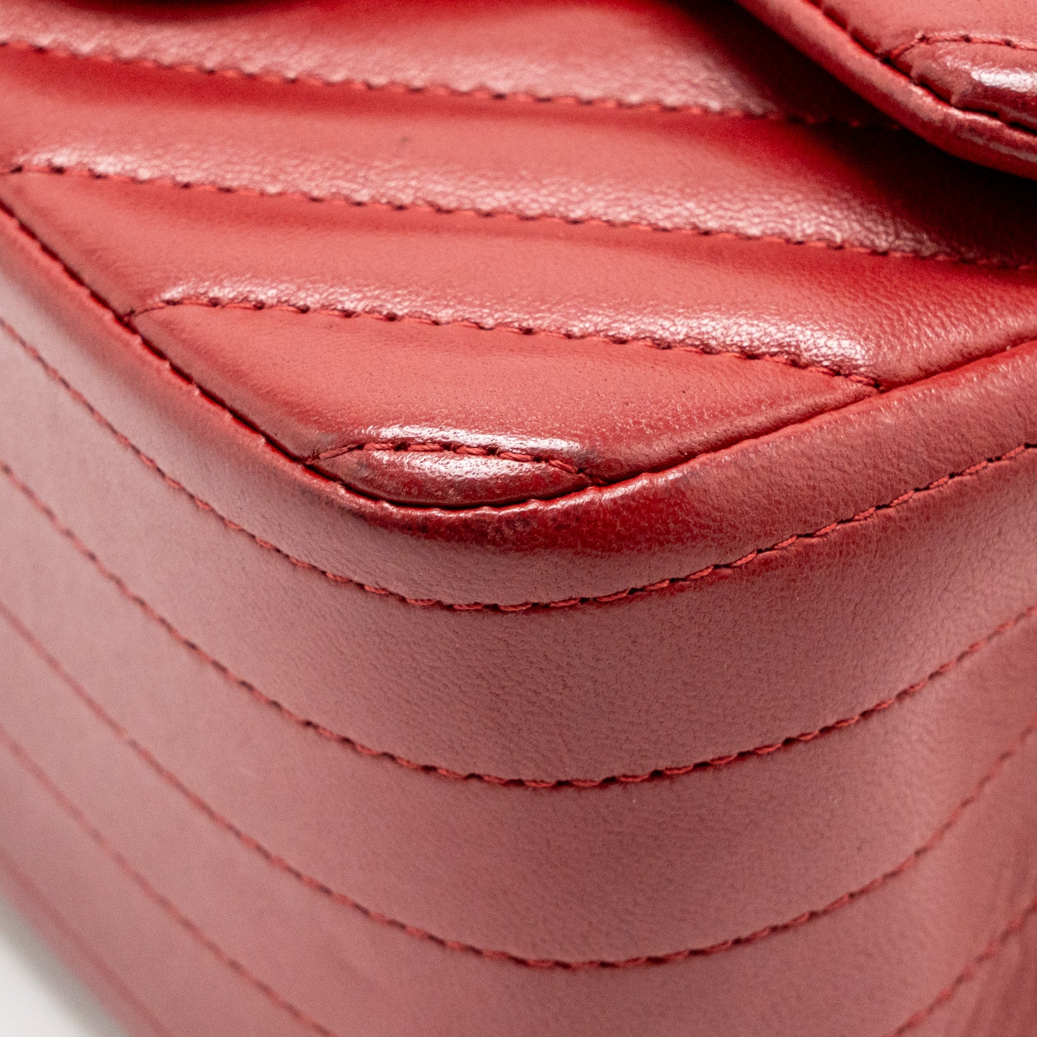 Chanel Mini Square Flap Bag Chevron Lambskin Dark Red GHW - Image 10