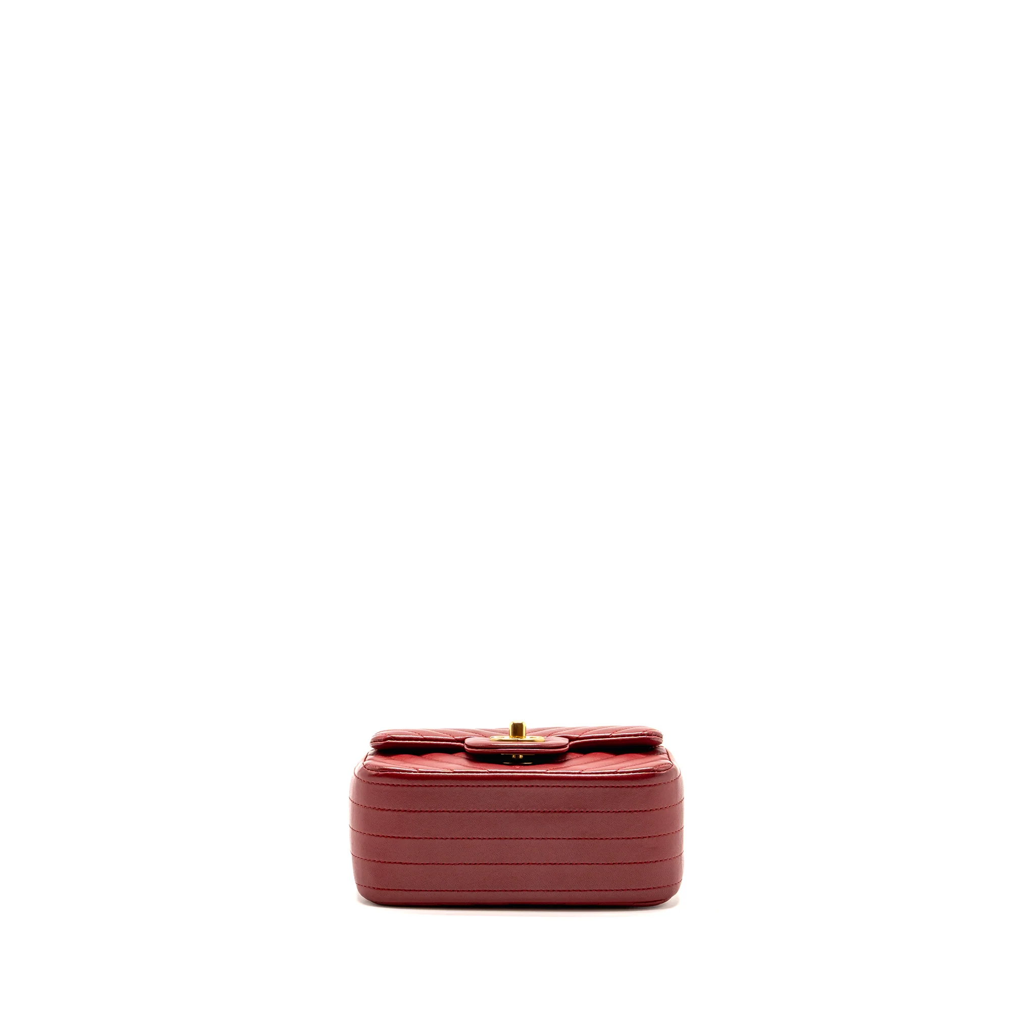 Chanel Mini Square Flap Bag Chevron Lambskin Dark Red GHW - Image 6