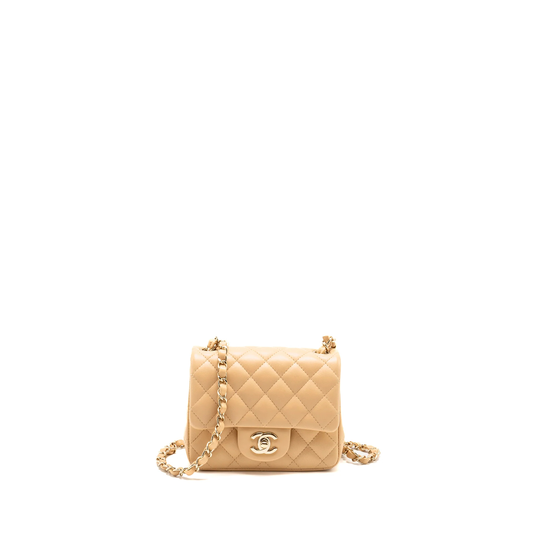 Chanel Mini Square Flap Bag Lambskin Beige LGHW (Microchip)