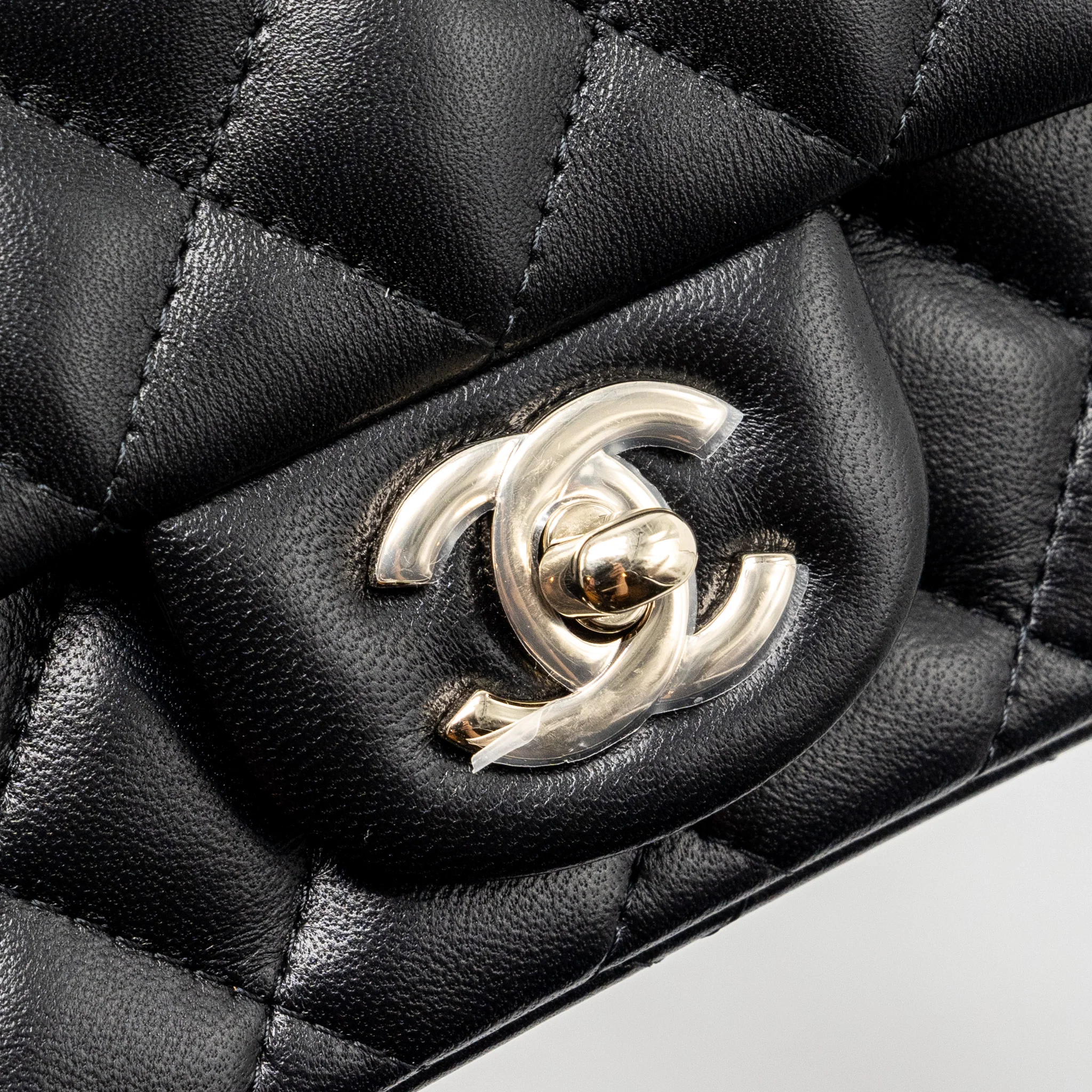 Chanel mini square flap bag lambskin black LGHW (microchip) - Image 12