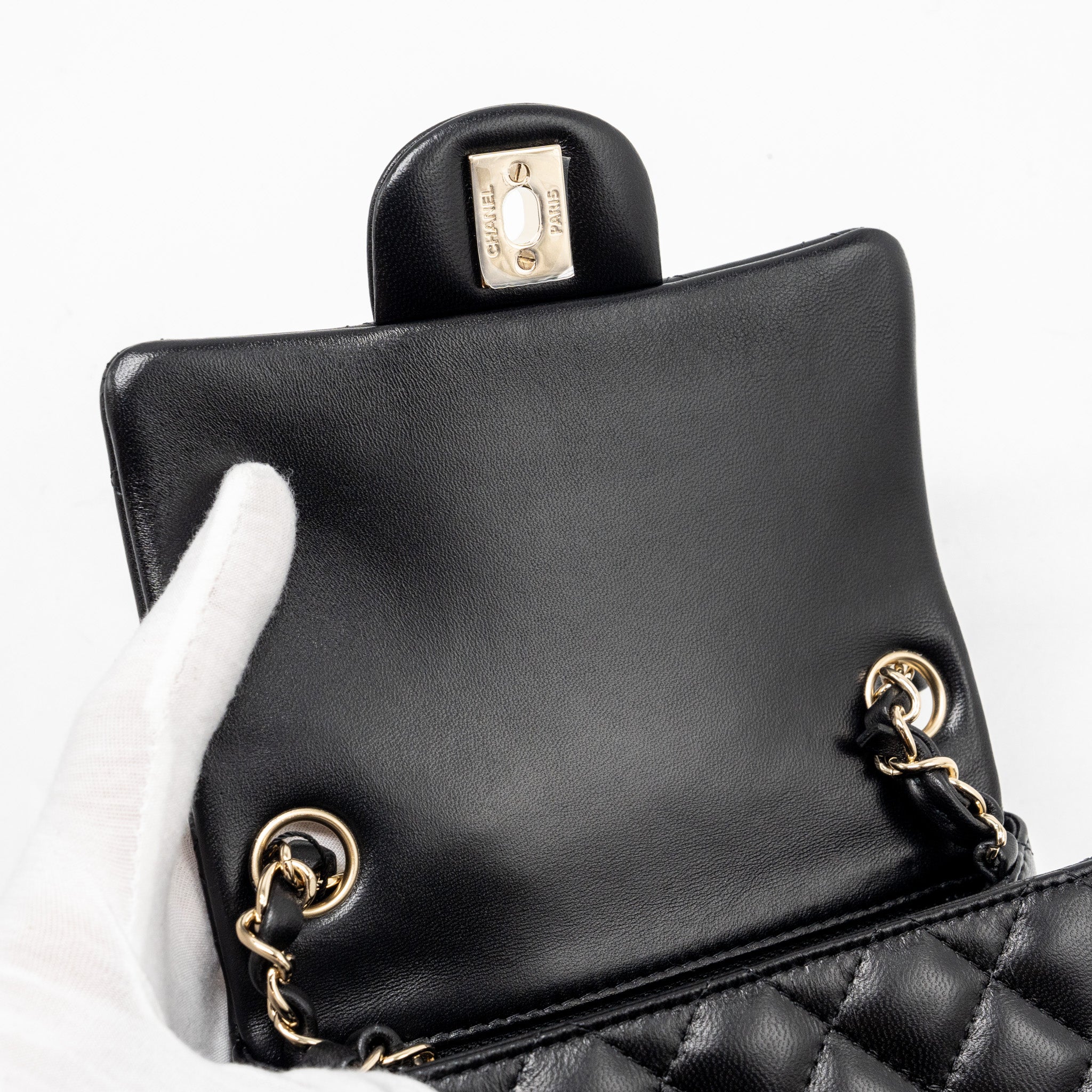 Chanel mini square flap bag lambskin black LGHW (microchip) - Image 13