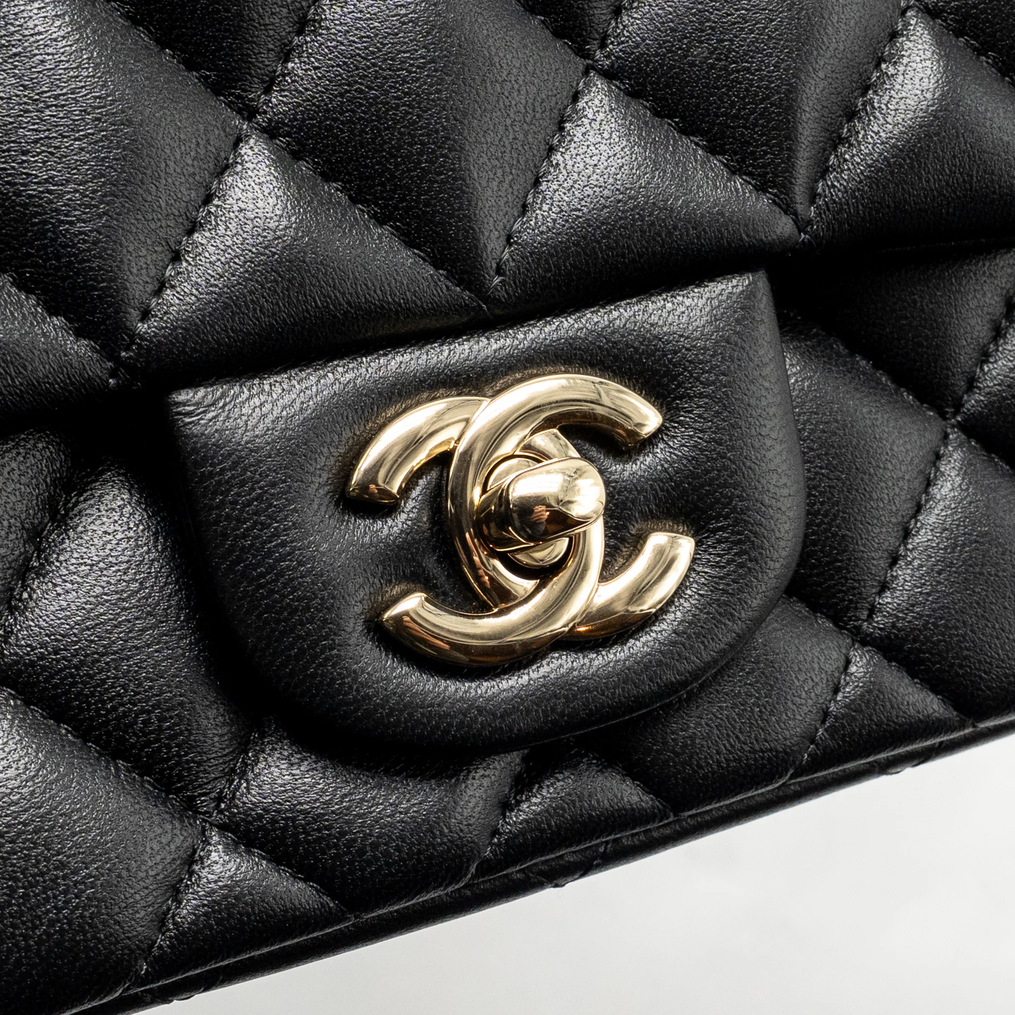 Chanel Mini Square Flap Bag Lambskin Black LGHW (Microchip) - Image 12
